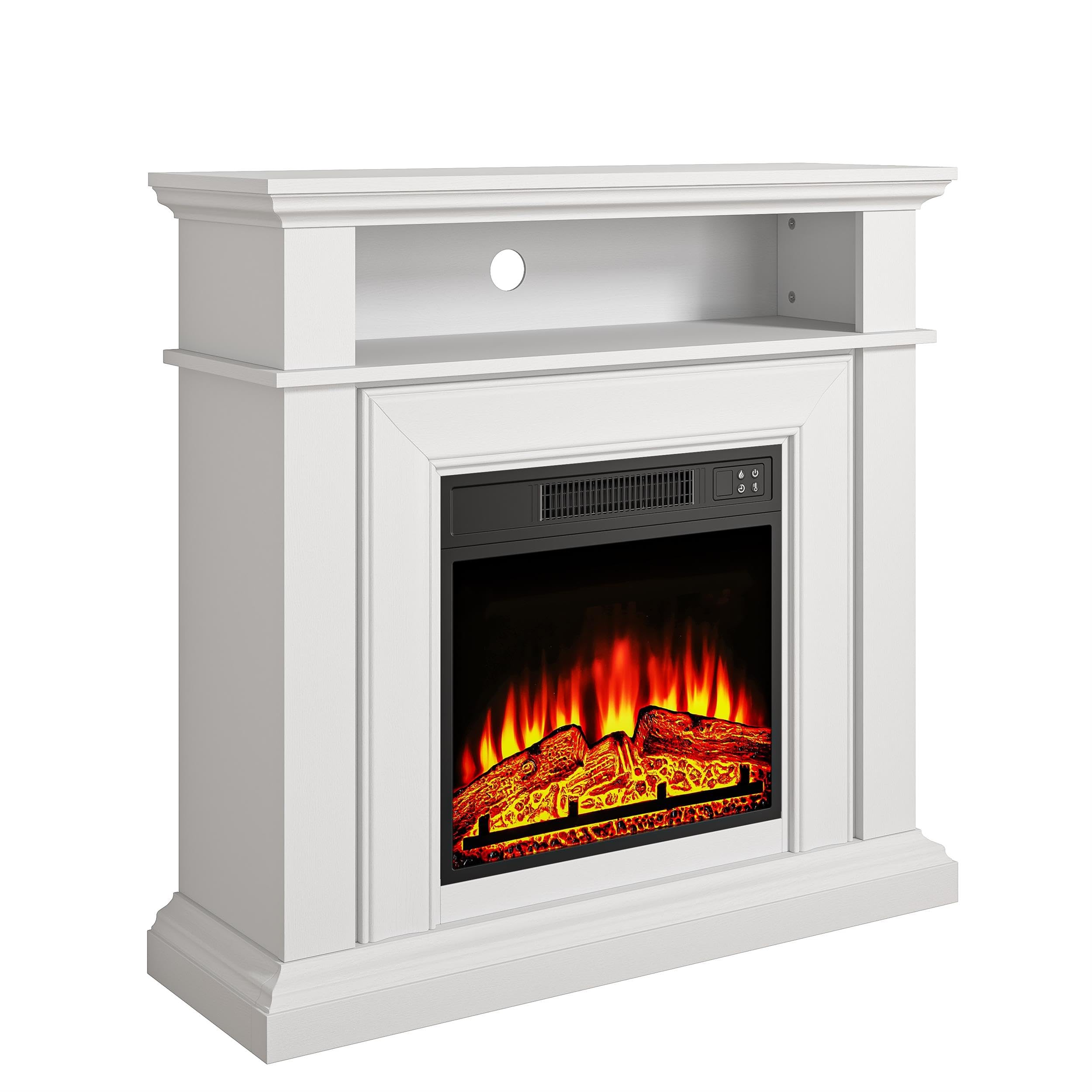 36-Inch Electric Fireplace with Mantel & Wood Finish -White