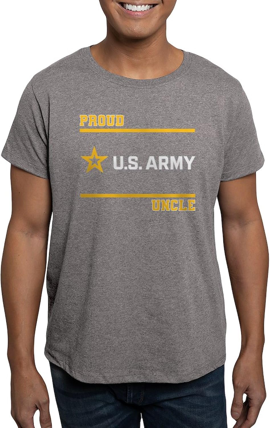 CafePress Proud Army Uncle White and Gold T Shirt Men's Fitted Graphic T-Shirt
