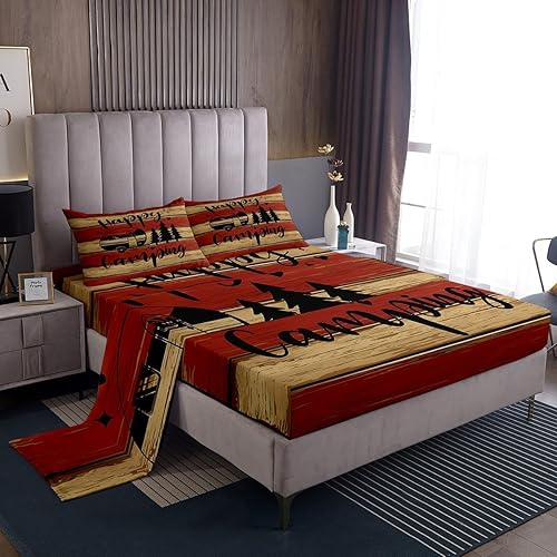 Vista 82 de Juego de sábanas para cámper tamaño matrimonial para niños y niñas, sábanas de madera para adolescentes de Happy Camping Farm, accesorios de Multi 04