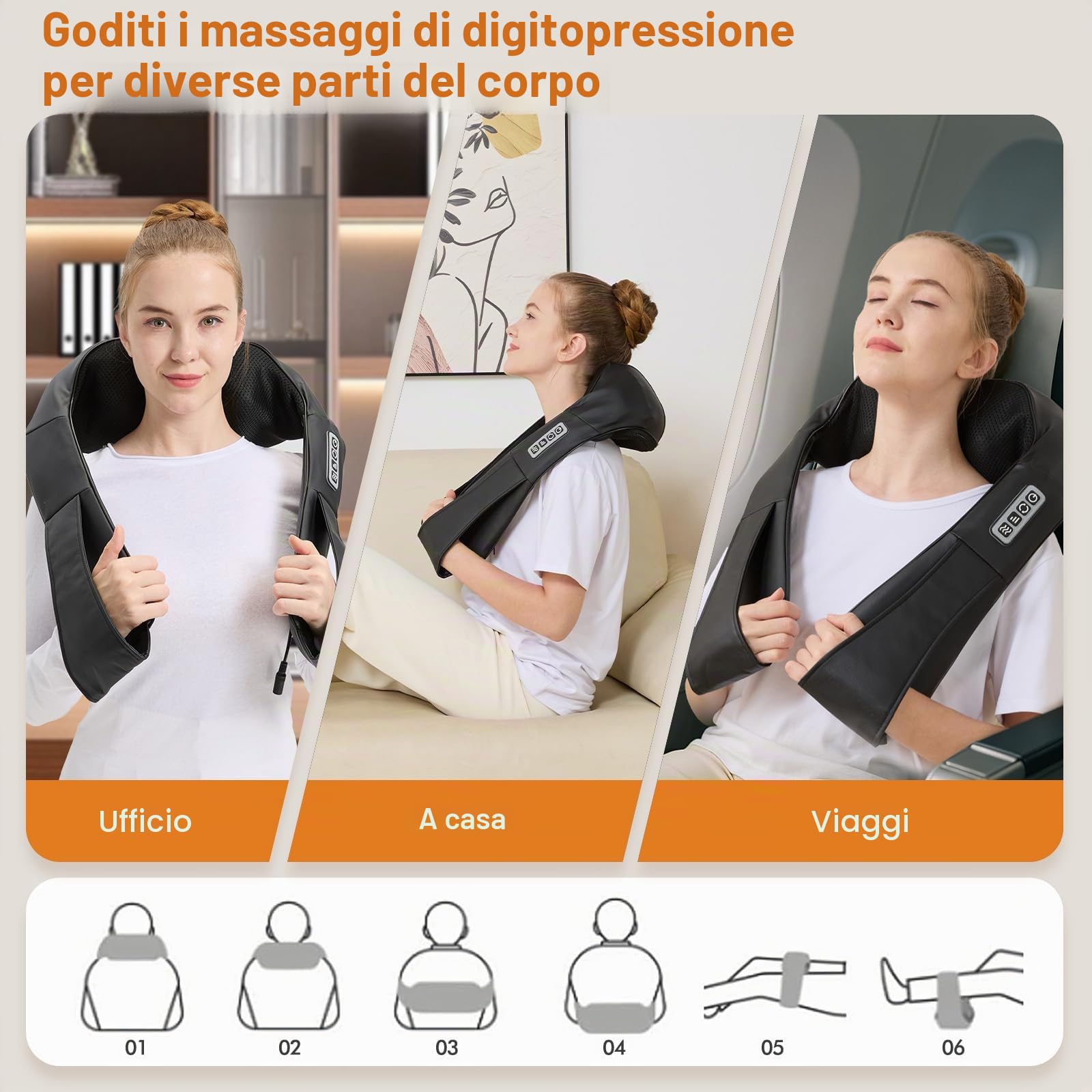 LAOBEN Massaggiatore di tessuto profondo Shiatsu massaggiatore cervicale con funzione termostatica massaggiatore elettrico per collo spalle schiena muscolo sollievo dal dolore a casa ufficio e auto