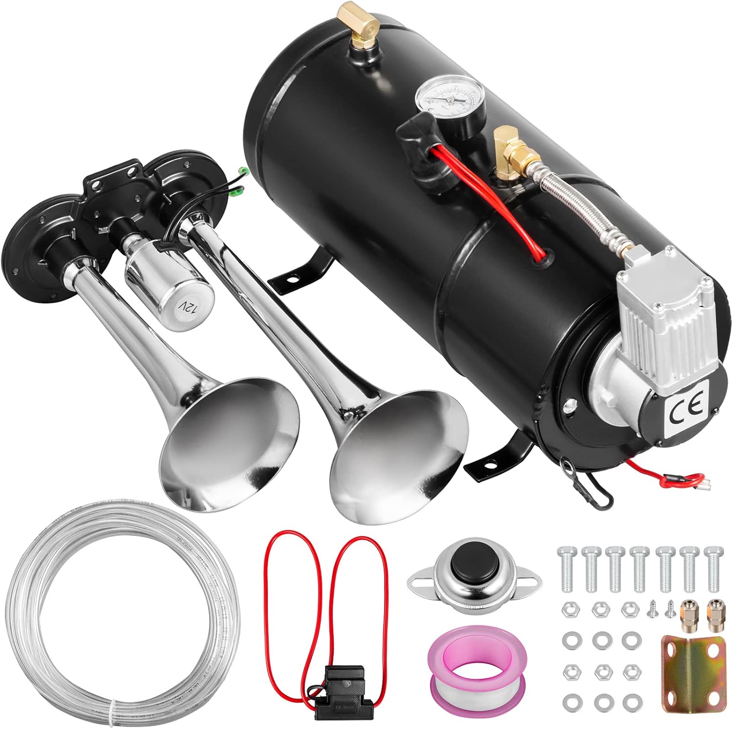 VEVOR Train Horn 12 Volt Train Horns Kit 2Trumpet Air Horn
