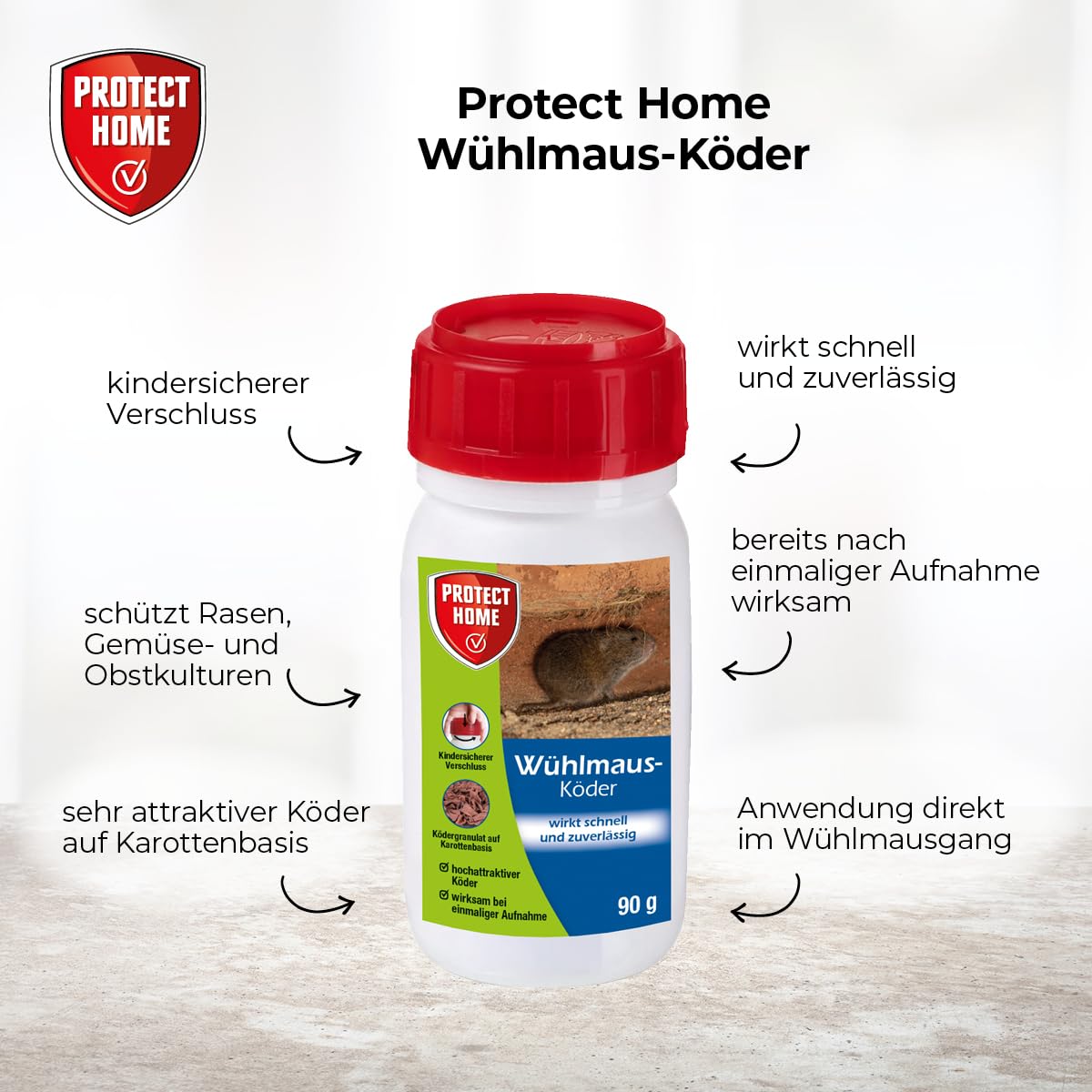 PROTECT HOME Whlmaus-Kder, Frakder zur Effektiven Bekmpfung von  Whlmusen im Rasen sowie an Gemse-, Obst- und Zierpflanzenkulturen, 90 g  Dose : ...