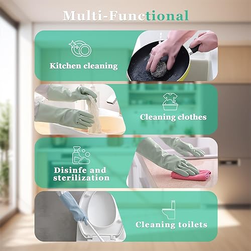 Miniatura 6 de URSMART Guantes para el hogar para lavar platos, 6 pares de guantes de goma de látex impermeables, guantes medianos para cocina, lavado de platos,