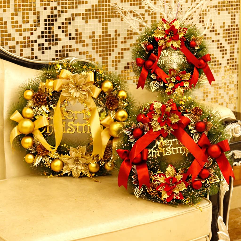 KANBUN Corona Navideña Preiluminada para Puerta De Entrada, Coronas Navideñas Artificiales con Luces Funciona con Pilas, Guirnalda Navideña para Ventana, Decoración De Pared, Chimenea,B-20inch