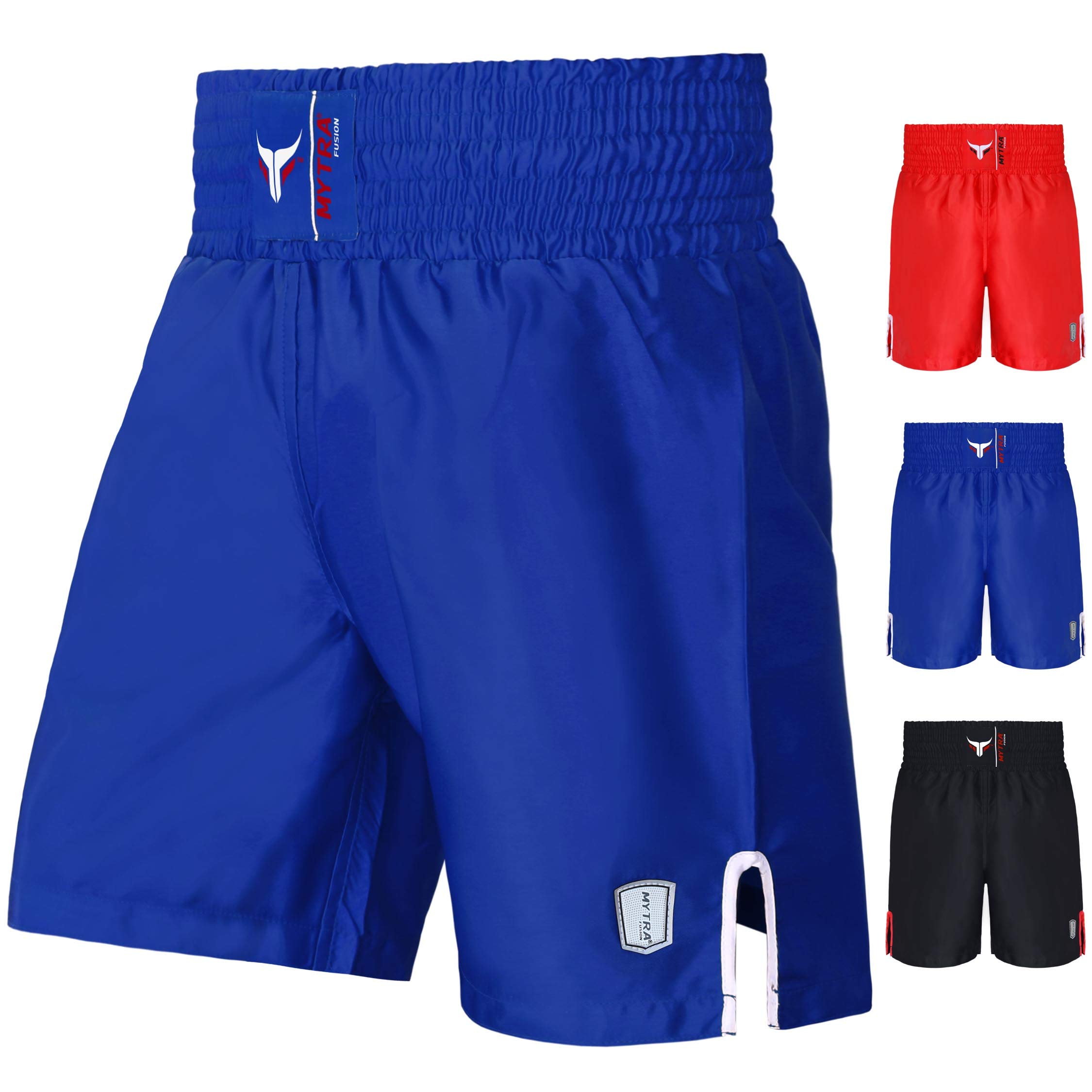Mytra Fusion Men's Blue ’S Boxing Shorts - Training Shorts With Elasticated Waistband & Drawstring – Kickboxing, Muay Thai & Gym Workout Fight Shorts (, L)