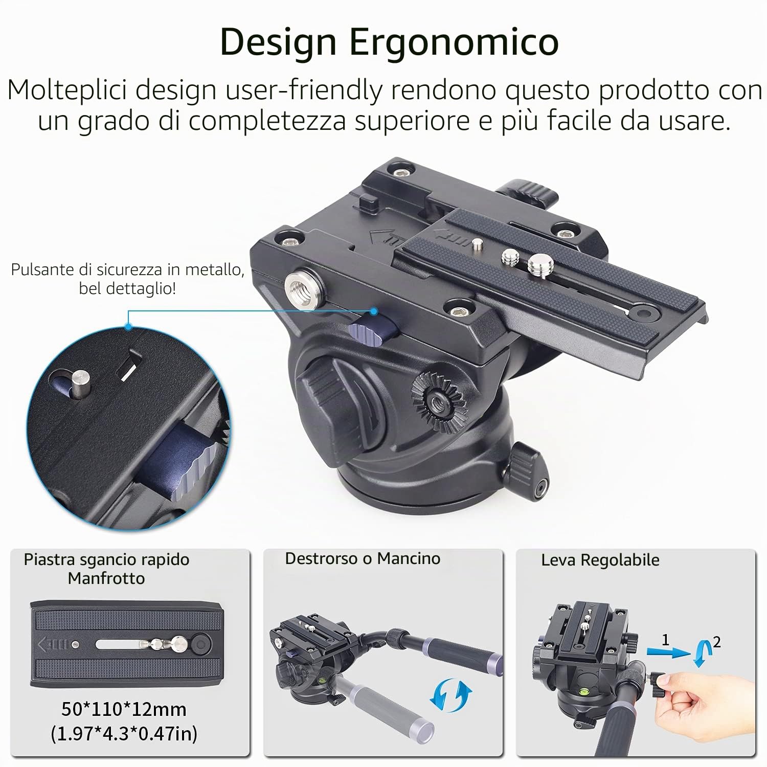 Cabezal de fluido para trípode de trabajo pesado INNOREL F80 Cámaras hidráulicas Video Fluid Head con tornillos de 1/4"&3/8" Placa deslizante Panorámica Carga máxima 24.5lb/12kg para videocámaras