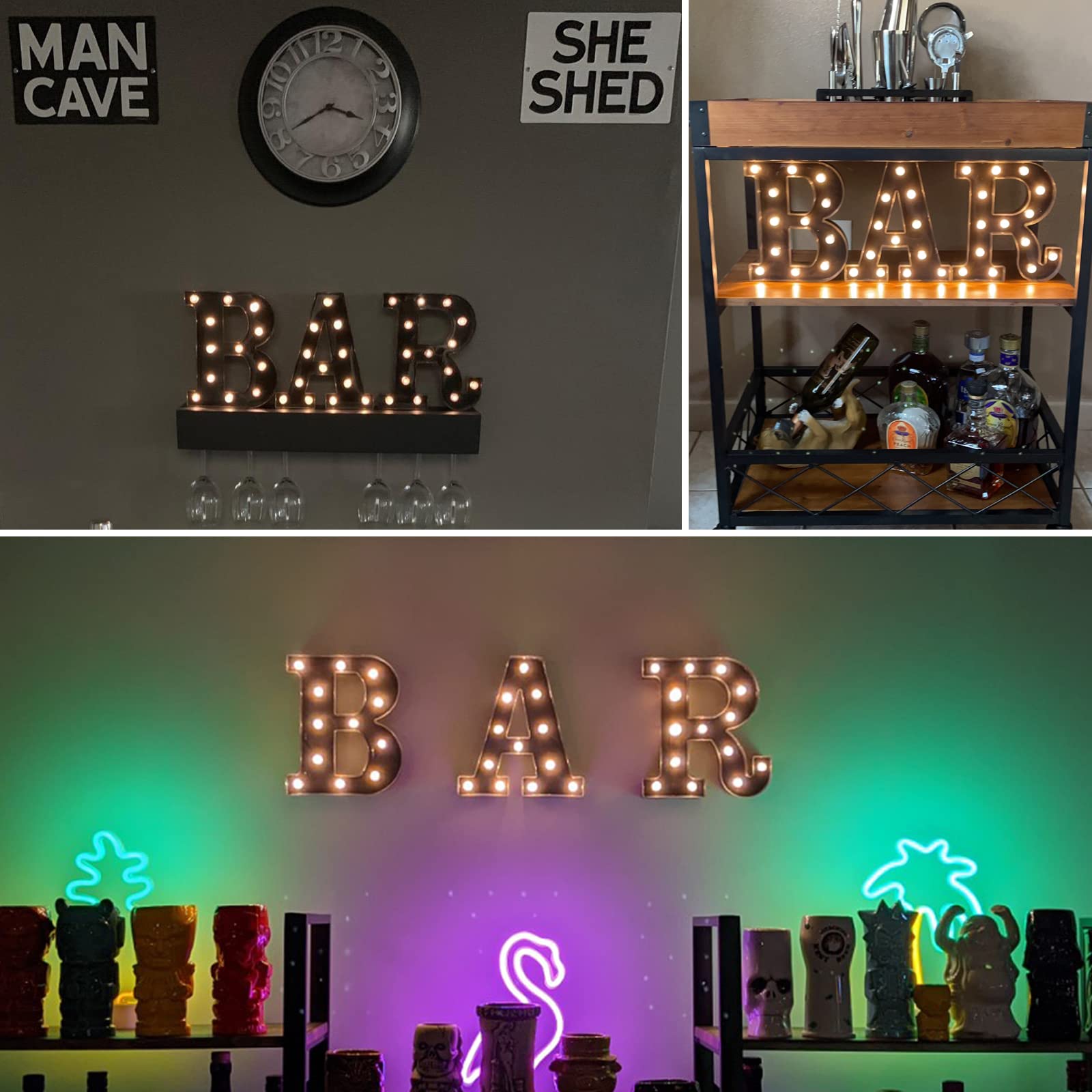 Buy Black LED Marquee Bar Sign, Light Up Bar Sign with Remote for Home