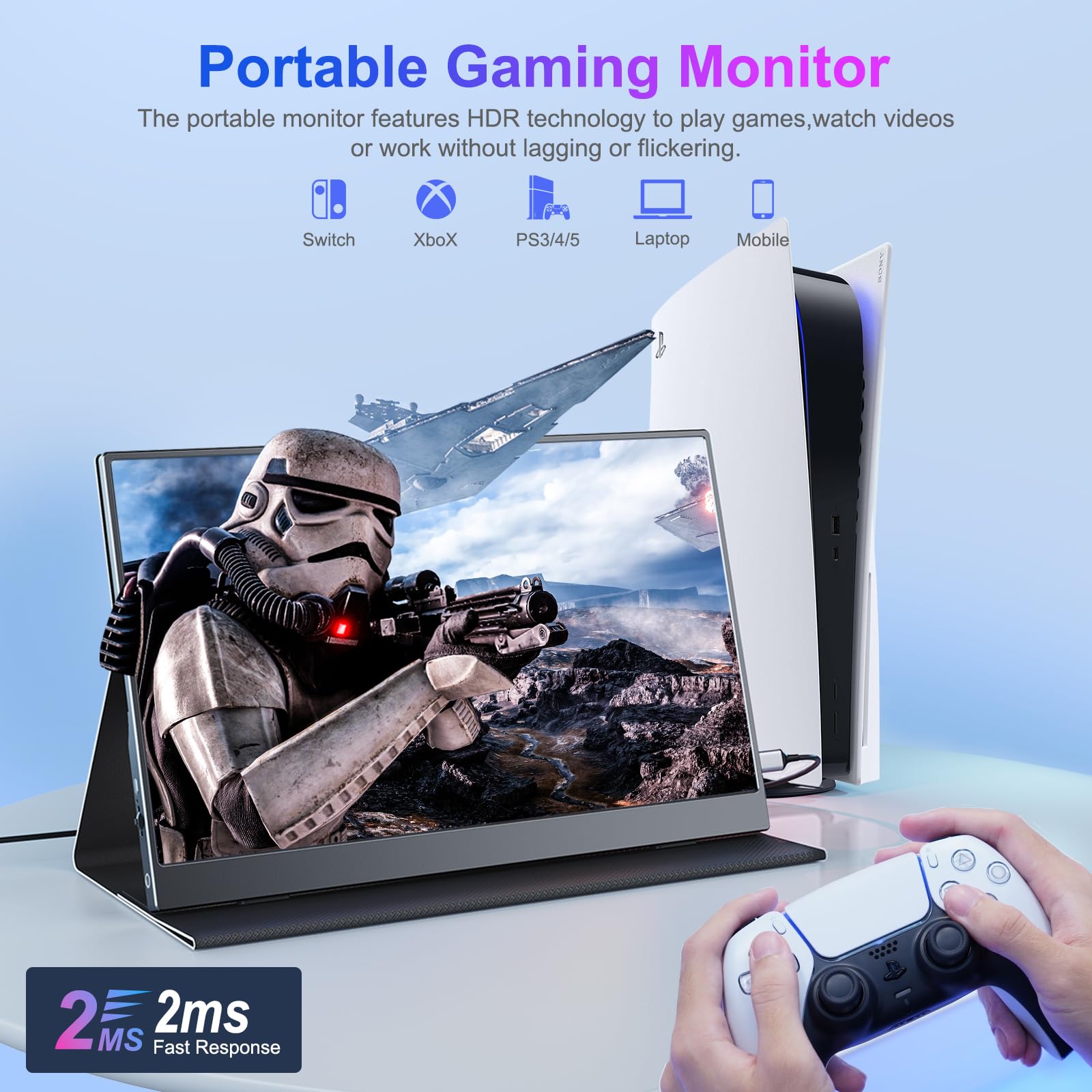 Ecran Portable, 15.6 Pouces, Moniteur Portable IPS 1080P FHD | avec Mini HDMI USB C, 0.78kg Écran Monitor de Faible Lumière Bleue, pour Ordinateur Portable, Mac, PS5, Xbox