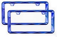 Vista 1 de 2 piezas marcos de matrícula Creathome 3D con patrón de ondas rizadas de color azul brillante de aleación de zinc puro