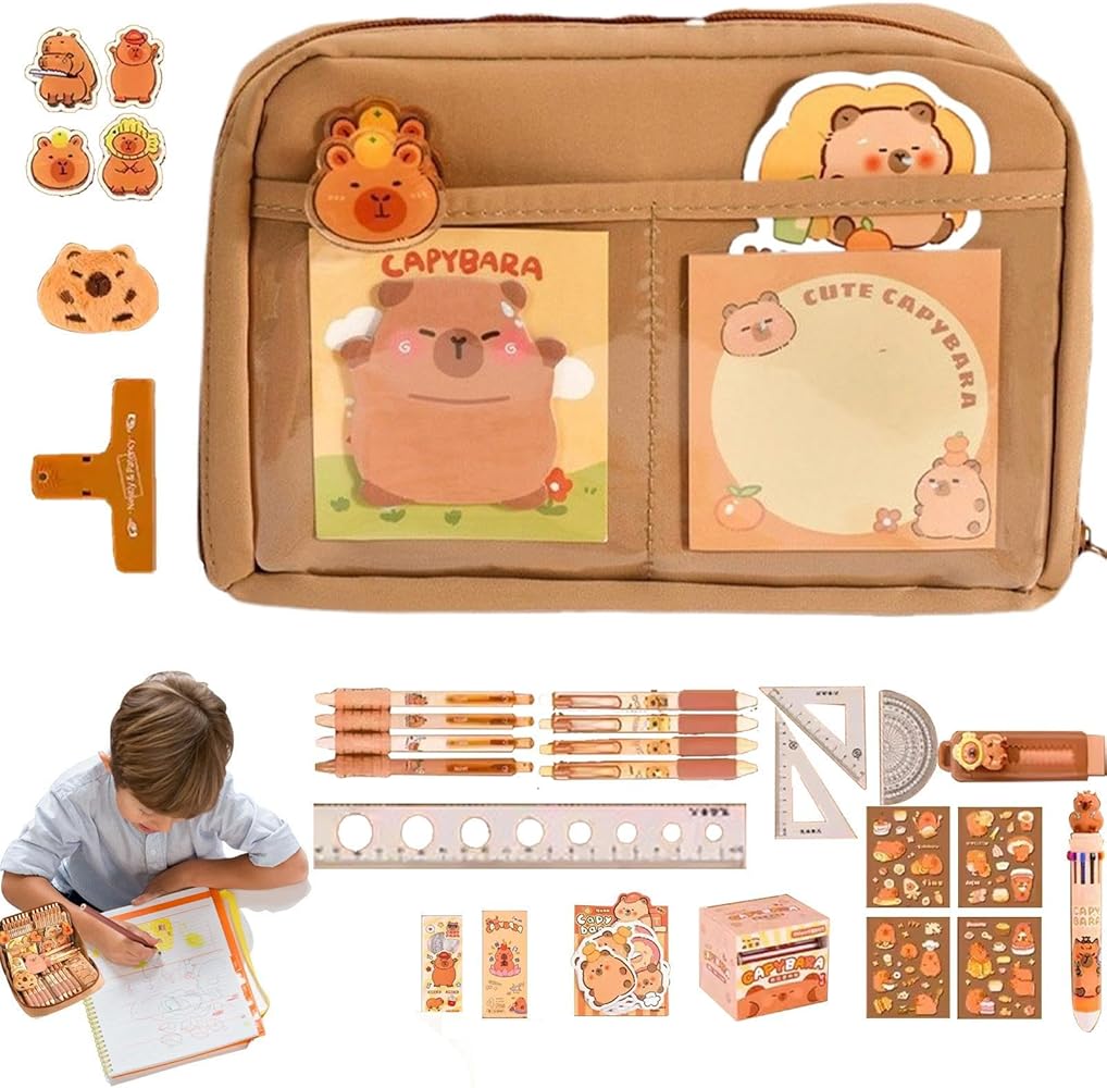 CharmBurst Capybara Astuccio, 12 Scomparti, Apertura Ampia a 90°, Grande Capacità, Stampa Capybara Cancelleria Carina, Articoli Scolastici per Ragazze, Regalo per Giovani