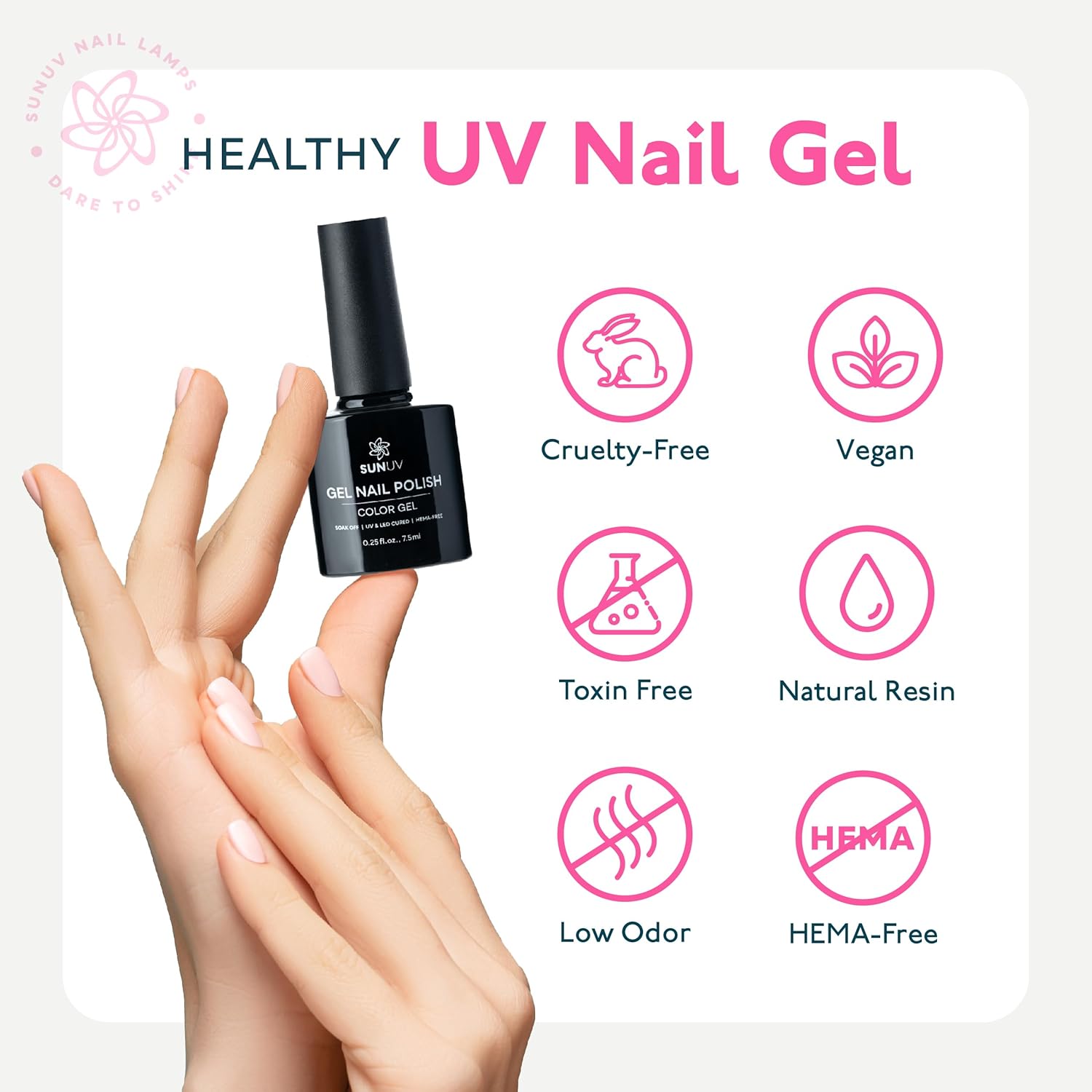 SUNUV 48W UV Light for Nails - SUNone Pink Hema-Free Gel Polish Kit, 6 Color Set