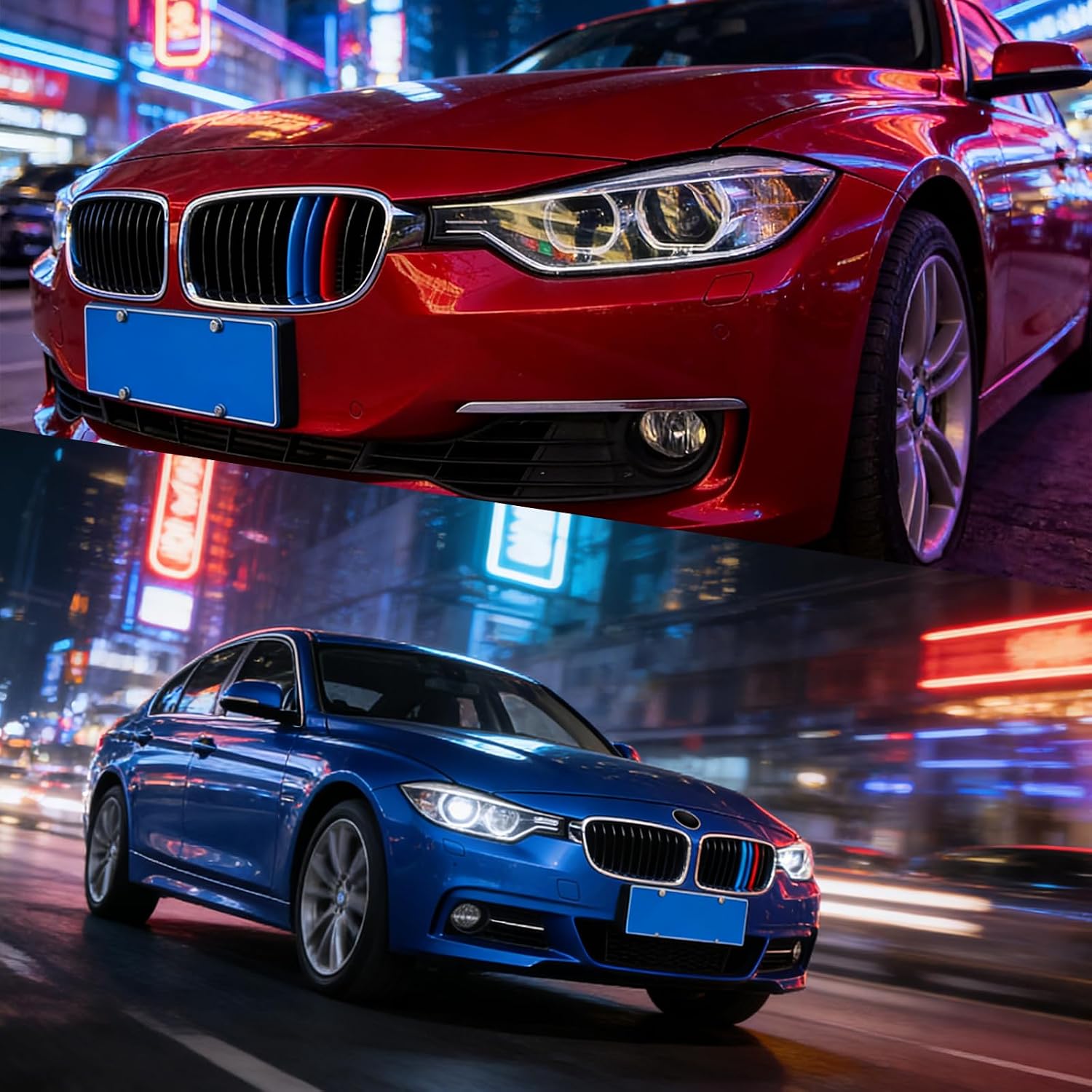Grille Insert Trims for BMW Front Grill Inserts M-Colored Snap-on Grill Mesh Trims Strips for BMW 2013-2019 F30 F35 3 Series 11-Beam Grille Classic, Tricolor Trims Accessories (11 Beams)