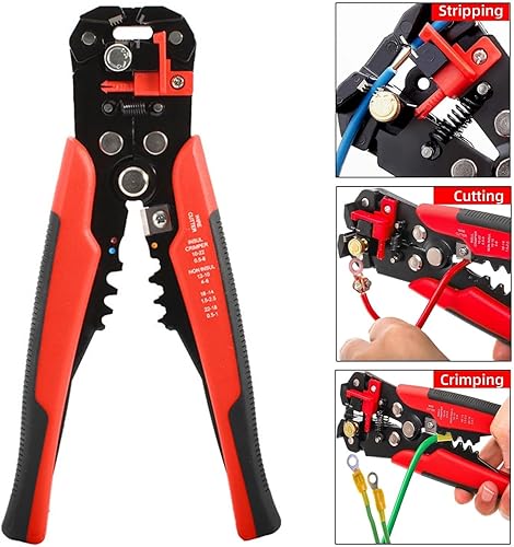 Miniatura 5 de Cortador de alambre autoajustable 5 en 1, herramienta multifuncional para prensado de cables, engarzado, corte, 10-24 AWG, 0.2-6.0 mm², (rojo)