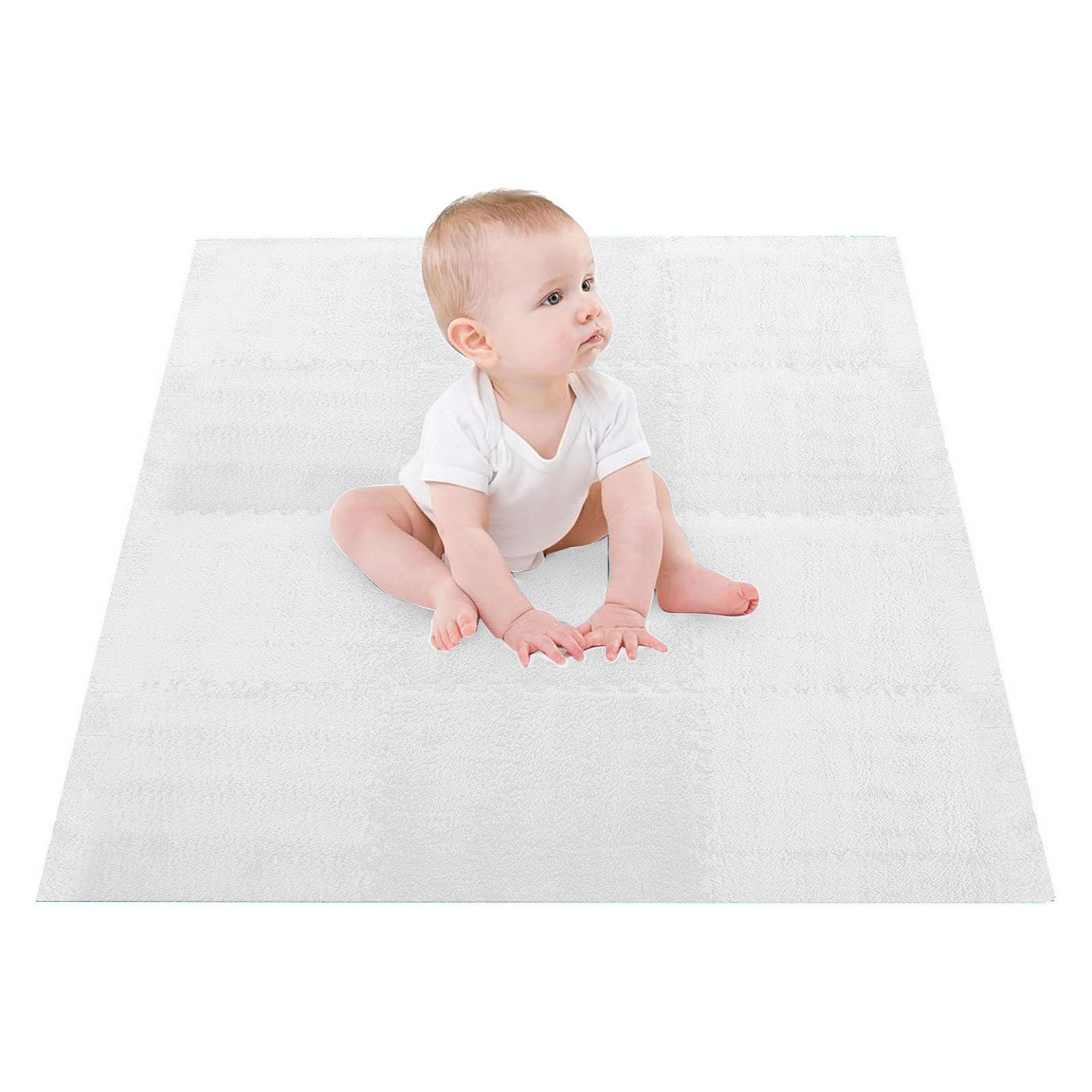 10PCS Plush Puzzle Foam Floor Mat, Interlocking Carpet Tiles Tiles Play Mat Baby Play Mats Baby Puzzle Mat Children Rug Soft Climbing Area Rugs (White)