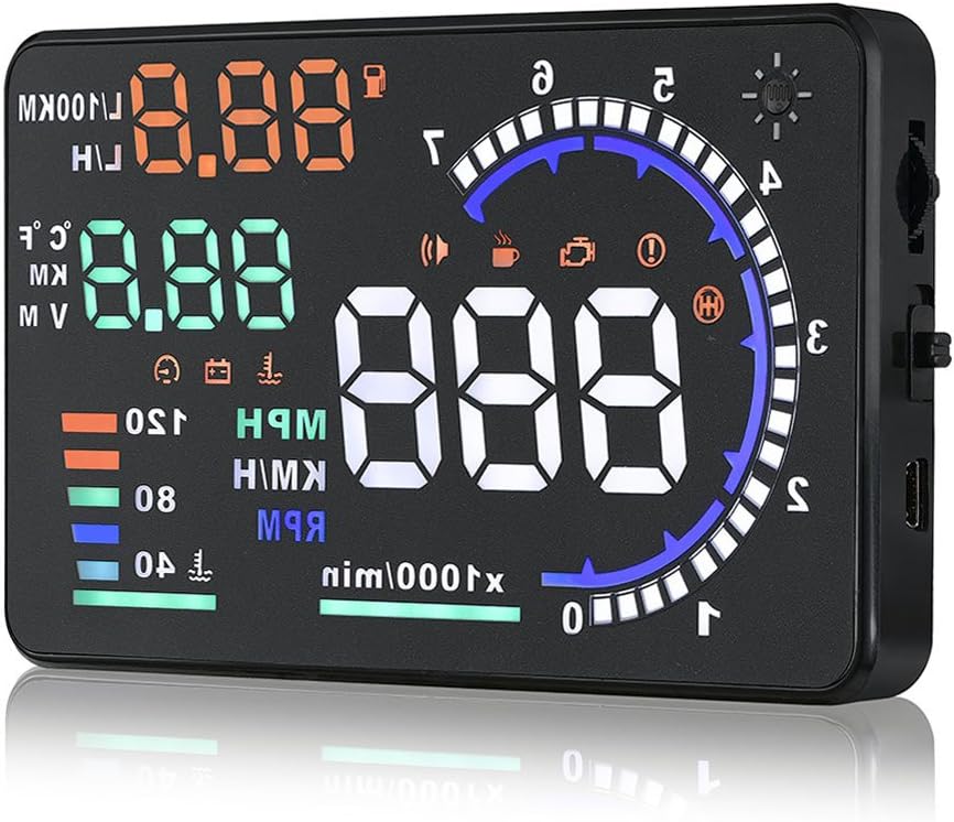 5.5 inches A8 OBD2 Windshield HUD Head Up Display with Display RPM MPH Speeding Warning Fuel Consumption Temperature