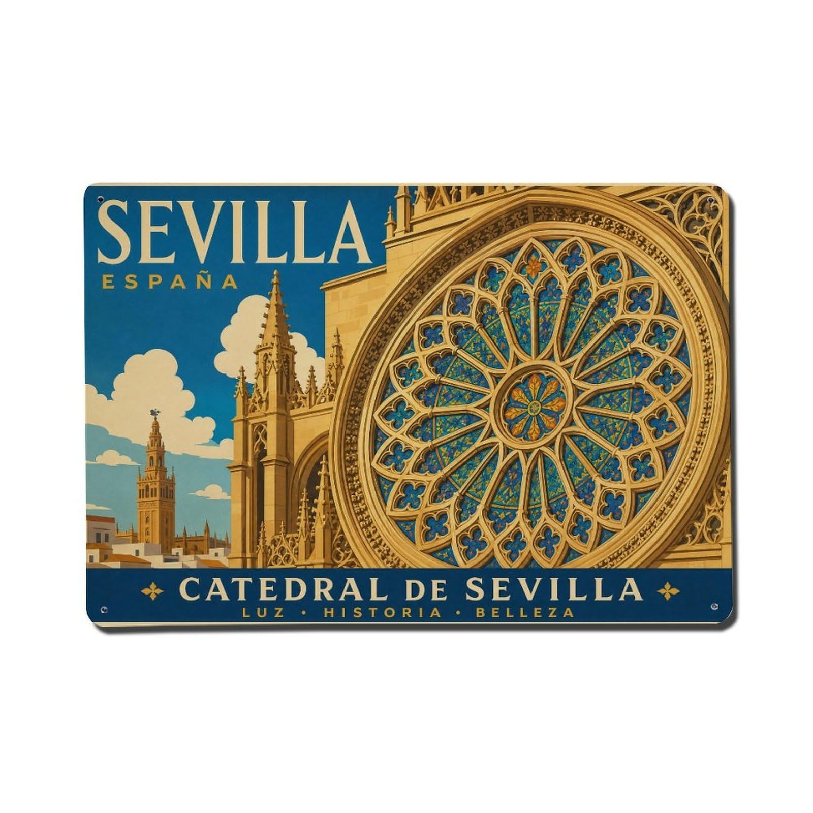 Yrnq 08X12inch Vintage Style Vintage Cathedral Rose Window Stained Glass Detail Spain Metal Tin Sign