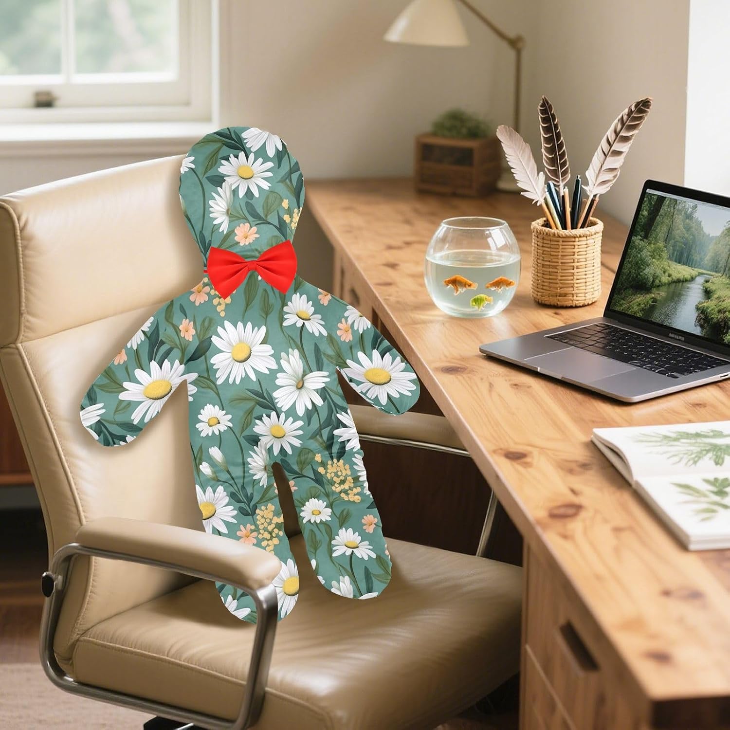 Daisy Flower Human-Shaped Pillow Soft Body Pillows Washable Velvet Pillows for Anxiety Relief Sleeping Cuddling & Support