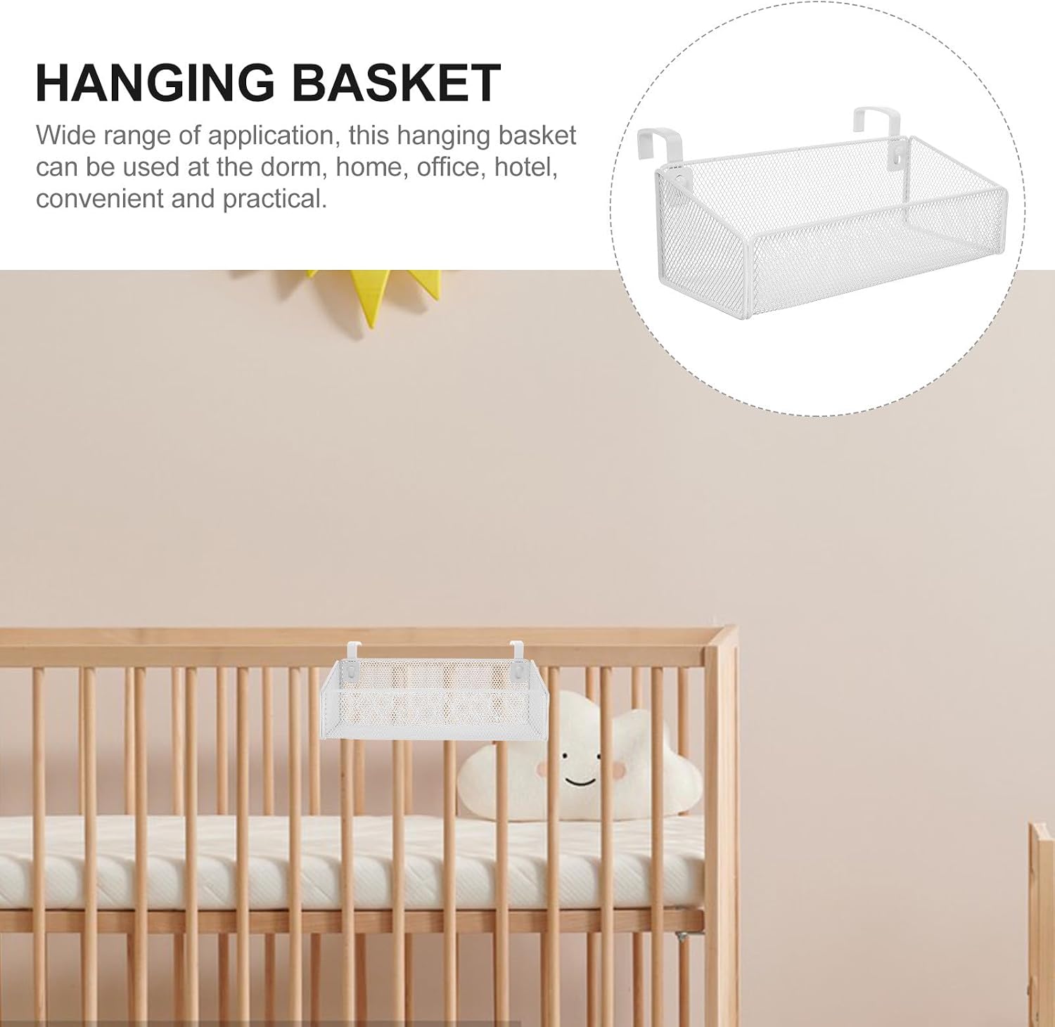 Bedside Hanging Storage Basket with Hooks Dorm Bed Hanging Basket Organizer for Books Phone Snacks Magazines Desk Rail or Bed Rail Use 10.62 X 4.72 X 3.54 in Home Office