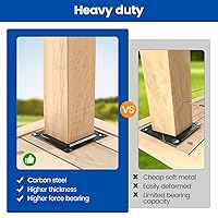 Vista 3 de Muzata Paquete de 4 x 4 pulgadas, conector de placa de poste de madera, placa base de poste de cubierta, valla de madera, barandilla de porche, base