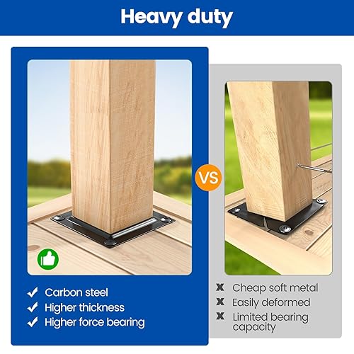 Miniatura 3 de Muzata Paquete de 4 x 4 pulgadas, conector de placa de poste de madera, placa base de poste de cubierta, valla de madera, barandilla de porche, base