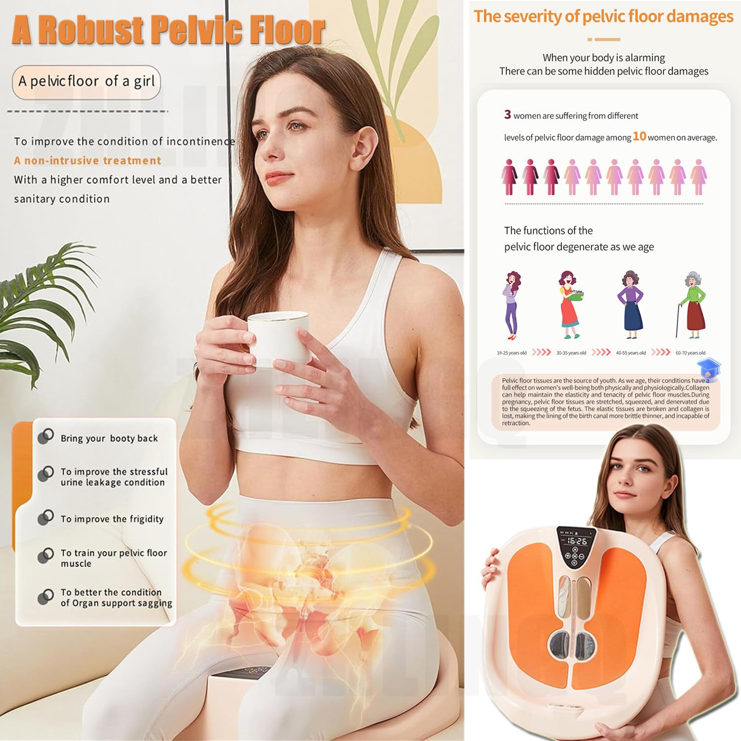Sedia per Pavimento Pelvico Ems, Attrezzo per Esercizi Kegel Toner Sit-on-Top, Per Rassodare E Rafforzare L'allenamento Del Controllo Dei Muscoli Del Pavimento Pelvico per Donne E Uomini, 38 a 44 ℃