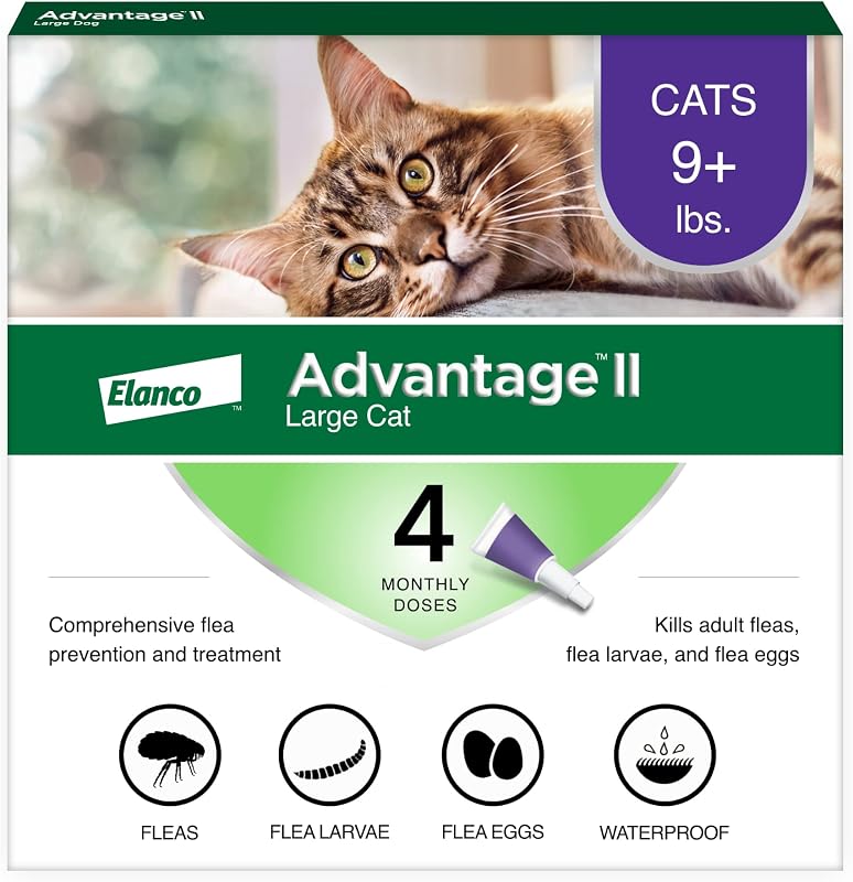 II Tratamiento y prevención de pulgas recomendado por veterinarios para gatos grandes | Gatos de más de 9 lbs. | Suministro para 4 meses