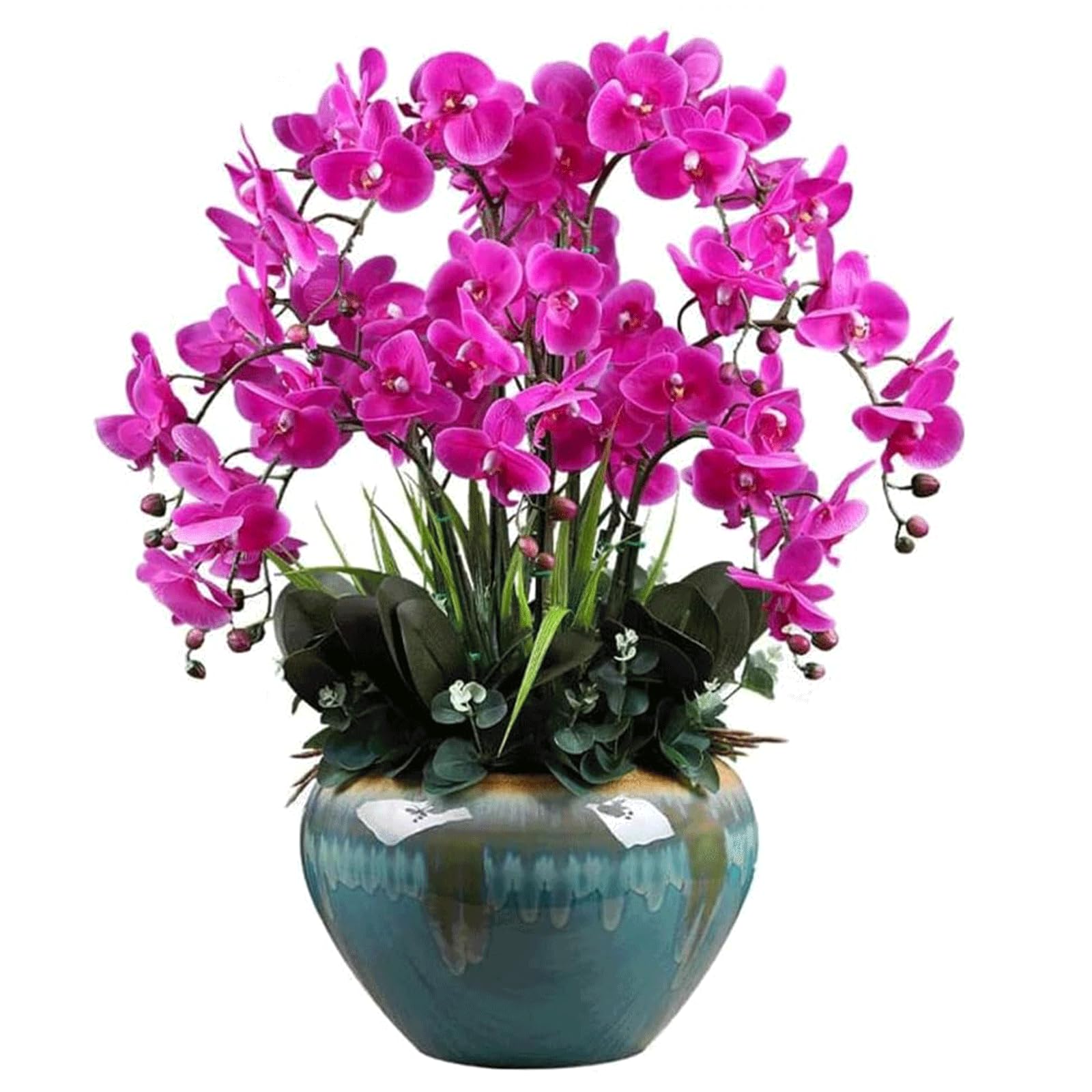 DFGHNBVC Artificial Orchid Faux Orchids Silk Artificial Phalaenopsis Flowers With Porcelain Vase Artificial Flower Fake Potted 65Cm Artificial Orchid Very Natural.Purple
