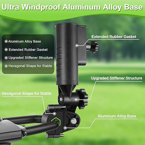 Miniatura 6 de Soporte de paraguas de carrito de golf resistente, base de aleación de aluminio ultra resistente al viento, soporte universal para cochecito de