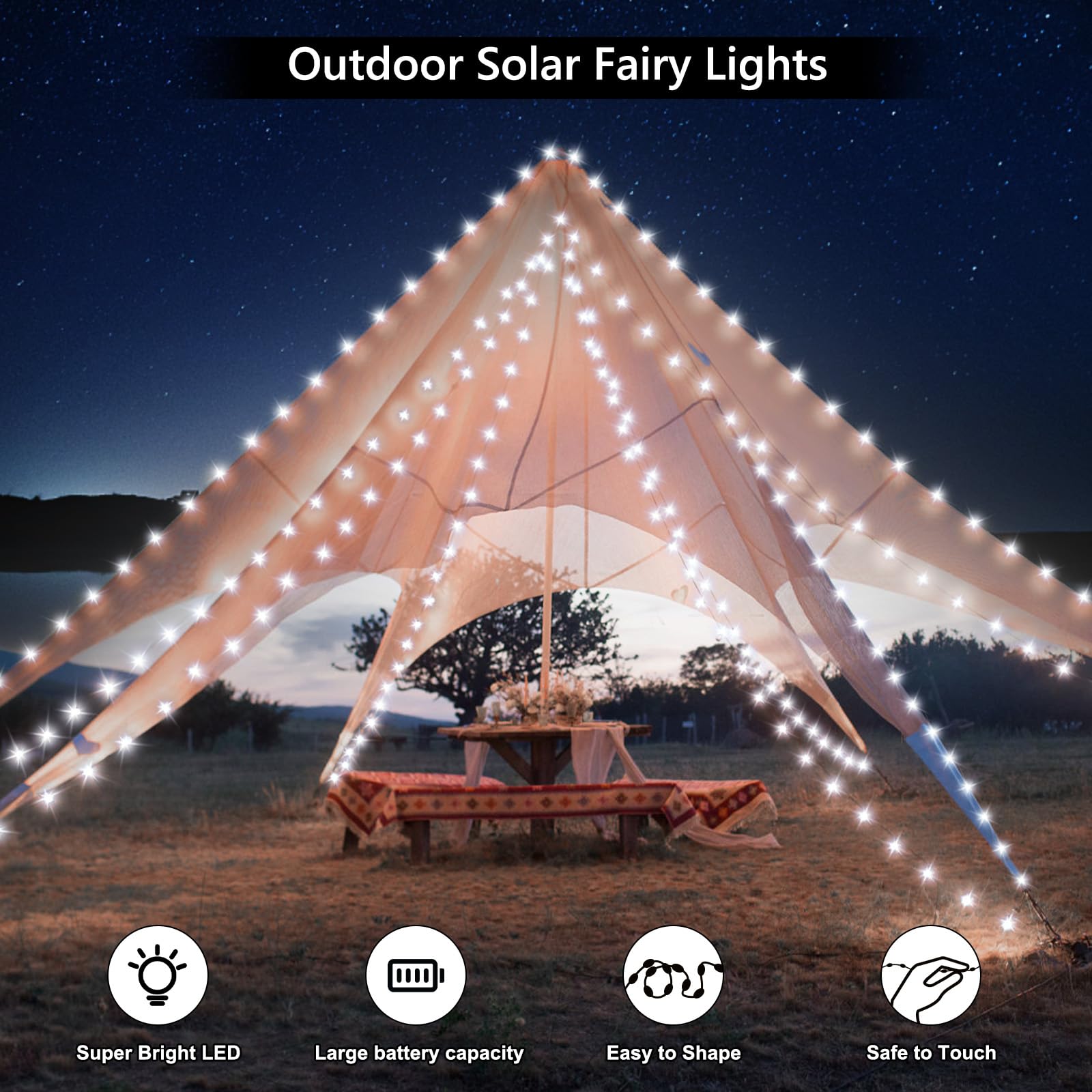 Isisyu Solar String Lights Outdoor, 12M/40FT 120 LED Garden Lights Solar Powered Waterproof - Image 2