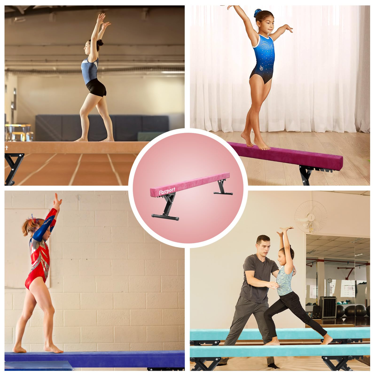 FBSPORT Poutre d'équilibre de Gymnastique réglable de 244 cm, 5 hauteurs réglables, Poutre de Sol Haute et Basse, très Stable, équipement d'entraînement pour Enfants
