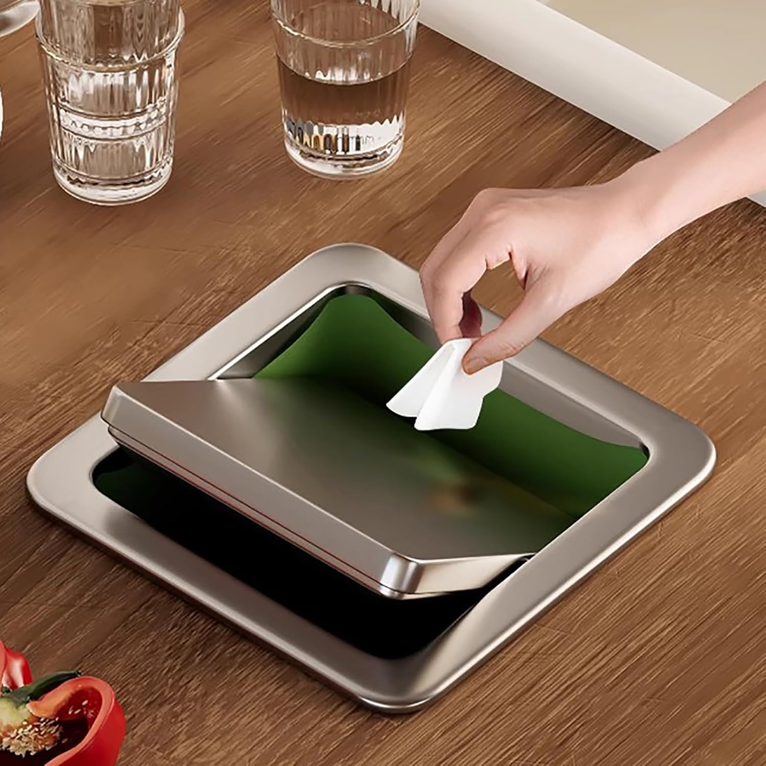 Square Trash and Waste Chute Lid Built-in Countertop,recessed Stainless Steel Trash Bin Cover,Garbage Trash Can Swing Lid,only Lid,for Kitchen,Bathroom, Black Trash Can