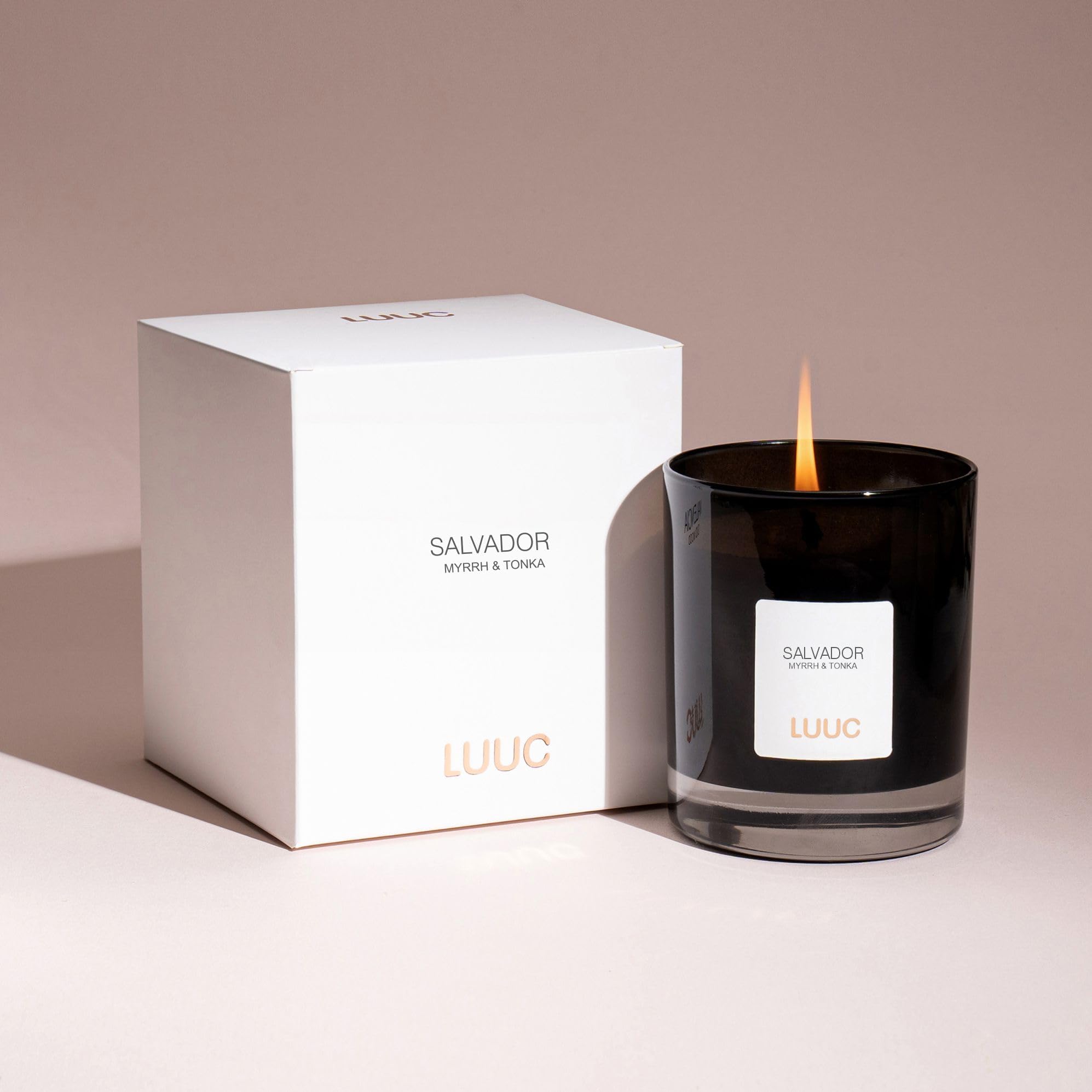 LUUC Salvador (Myrrh & Tonka) Scented Vegan Candle | Organic Home Fragrance, Aromatherapy | Luxury Unisex Gift for Men & Women | 227g, 45 Hr