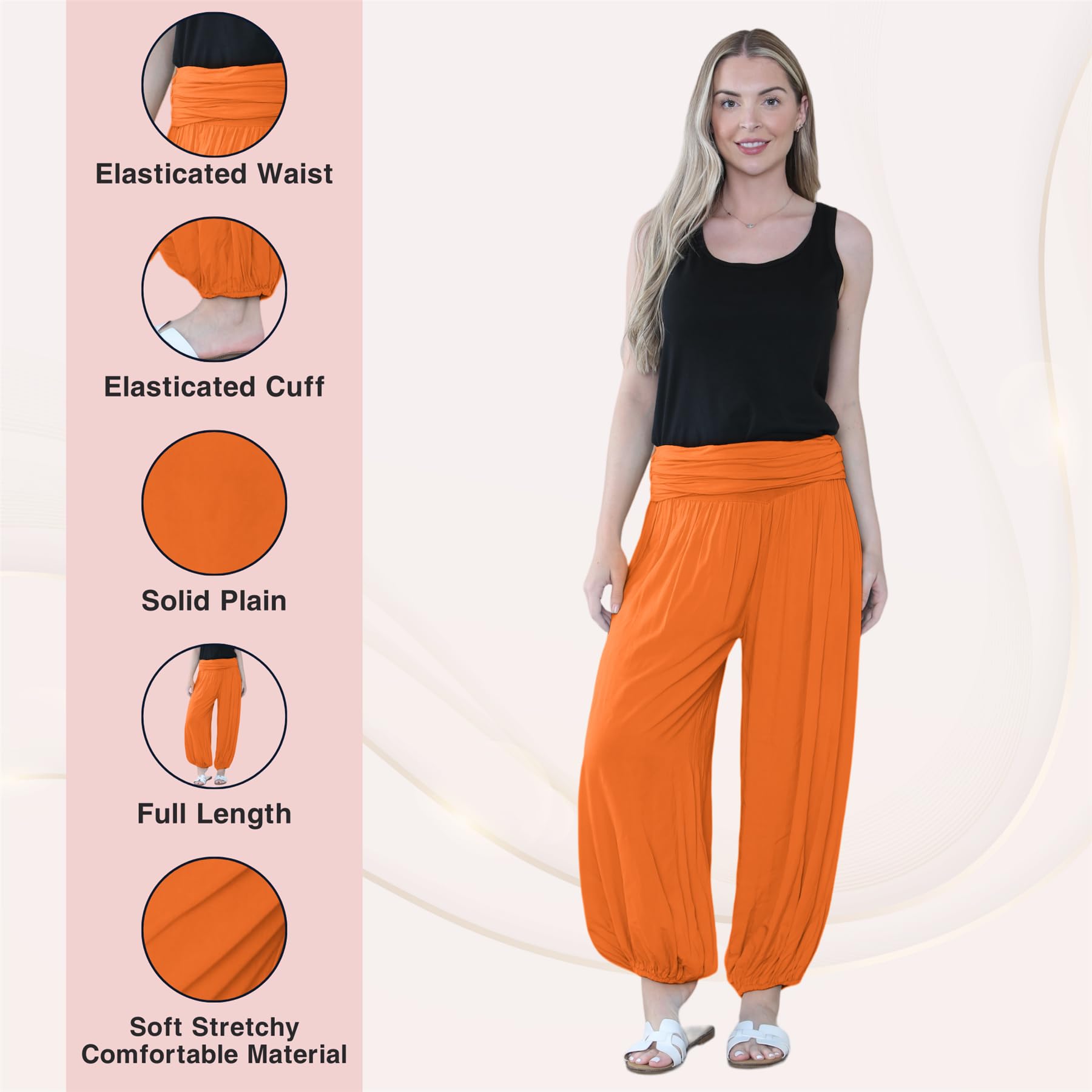 Pantaloni harem larghi da donna italiani Alibaba, comodi ed eleganti, vestibilità larga, pantaloni harem da donna UK | Pantaloni estivi perfetti per le donne UK, Arancione, Taglia unica