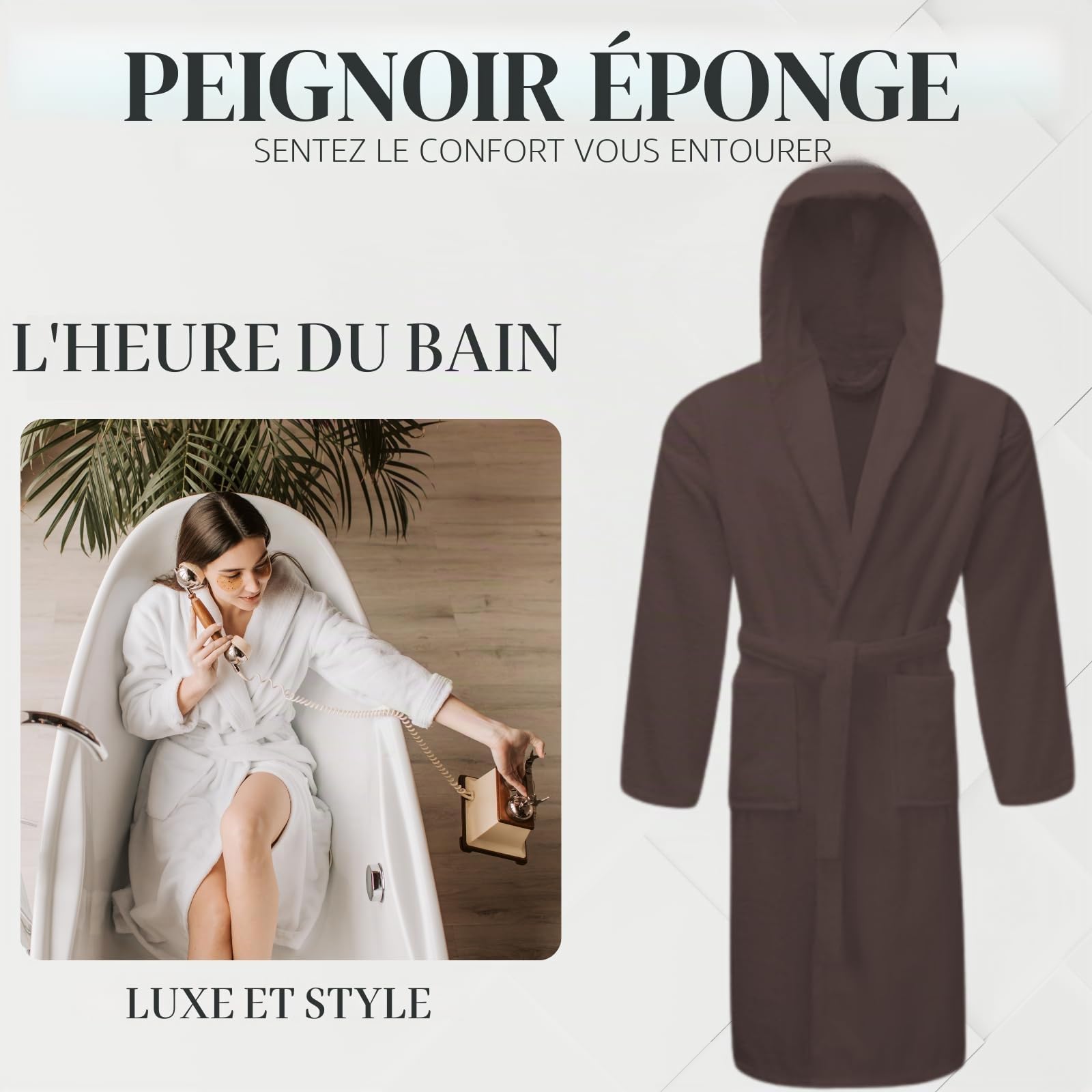 Peignoirs 100 % coton égyptien tissu éponge Terry doux Robe de chambre luxueuse Dressing unisexe avec capuche Peignoirs extra absorbants Qualité hôtel 650 GSM Robes de chambre douillettes