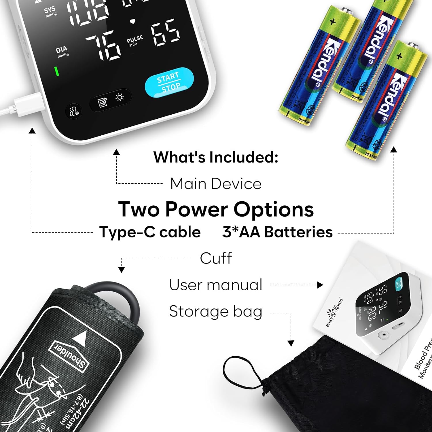 Blood Pressure Monitor for Home Use – Easy@Home Smart BP Machine with Free MyHeartPal App, Automatic Blood Pressure XL Cuff, LED Screen & Voice Function, Supports Apple & Android Devices | EBP-703T