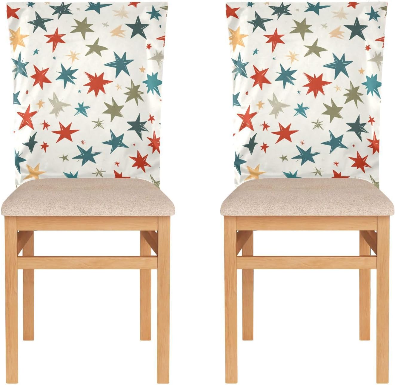 ALAZA Red Green Stars Chair Back Cover Set of 6, Washable Reusable Removable Chair Slipcovers Decorative Chair Cover for Home Kitchen Wedding Party