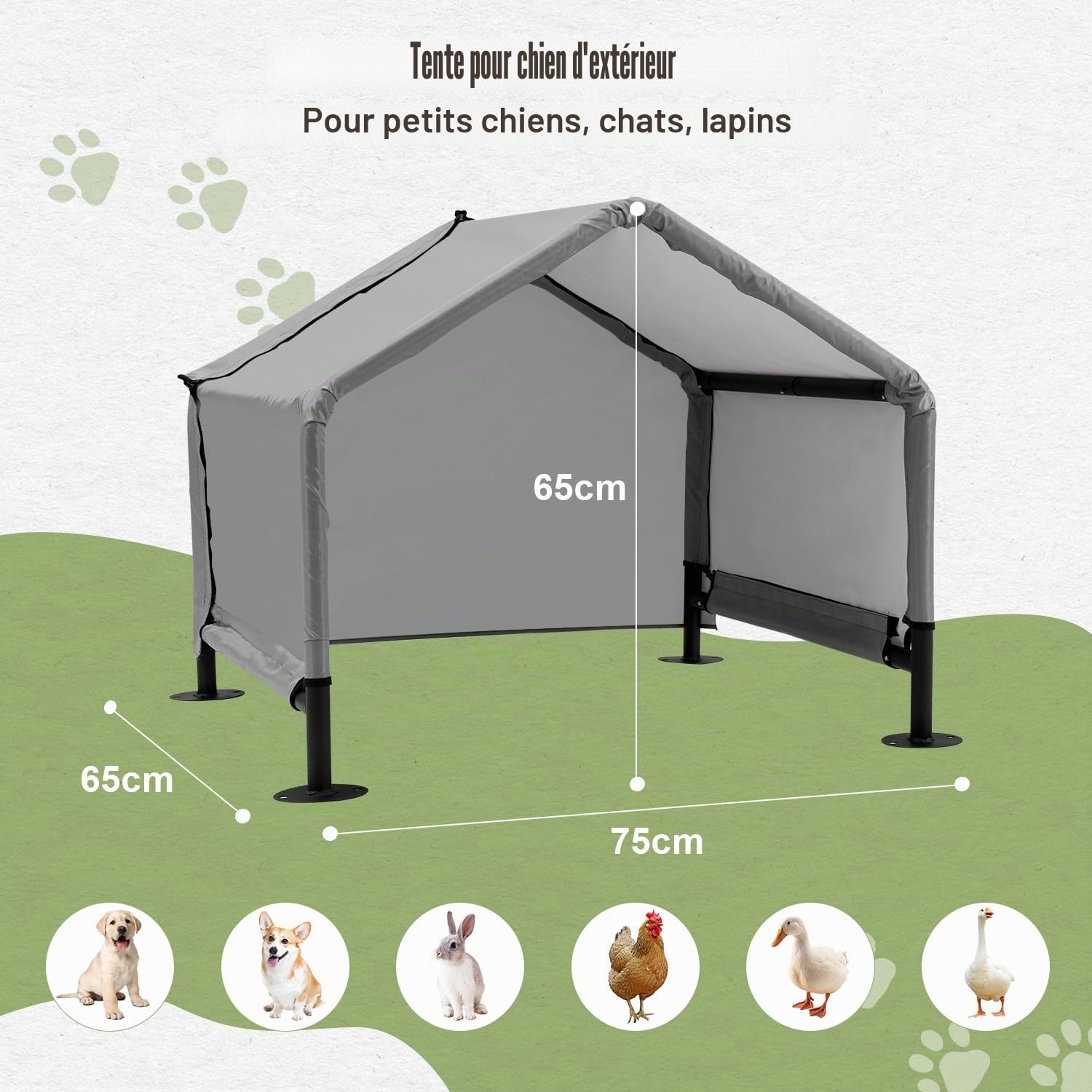 A.FATI Niche d'extérieur pour chiens de petite à moyenne taille, 75 x 65 x 65 cm, imperméable, avec paroi arrière, protection solaire, avec toit, pour petits animaux, poules, chats, chiots, couleur