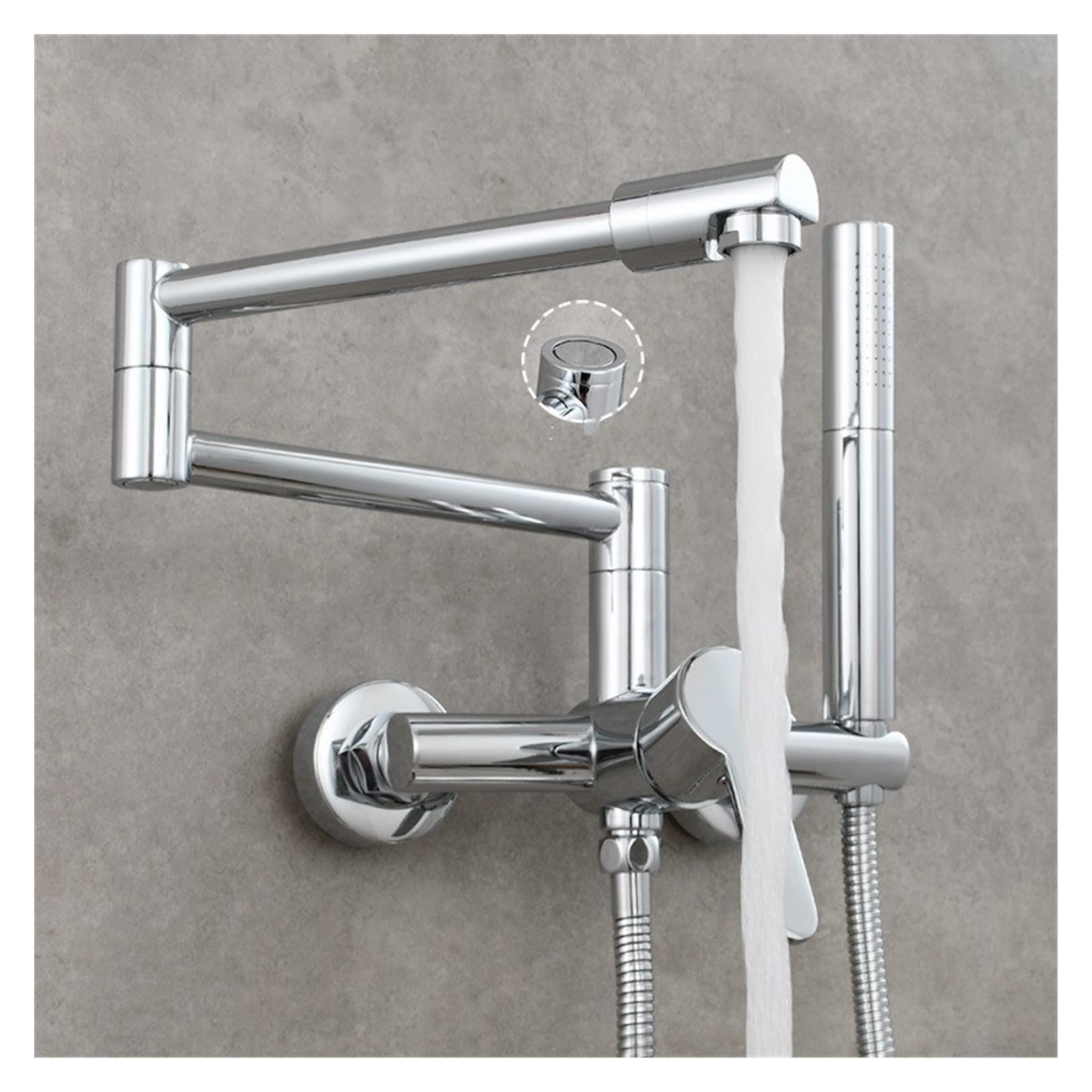 Flexible Swivel Tap, Fodable Kitchen Faucet Brass Black Sink Mixer Tap Hot & Cold Wall Mounted with Spray Gun Rotating(Style 2 Chrome)
