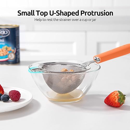 Miniatura 8 de Colador de malla de acero inoxidable 188 U-Taste de 3.9 pulgadas de malla fina para cocina, con mango de silicona resistente remachado y agujero de