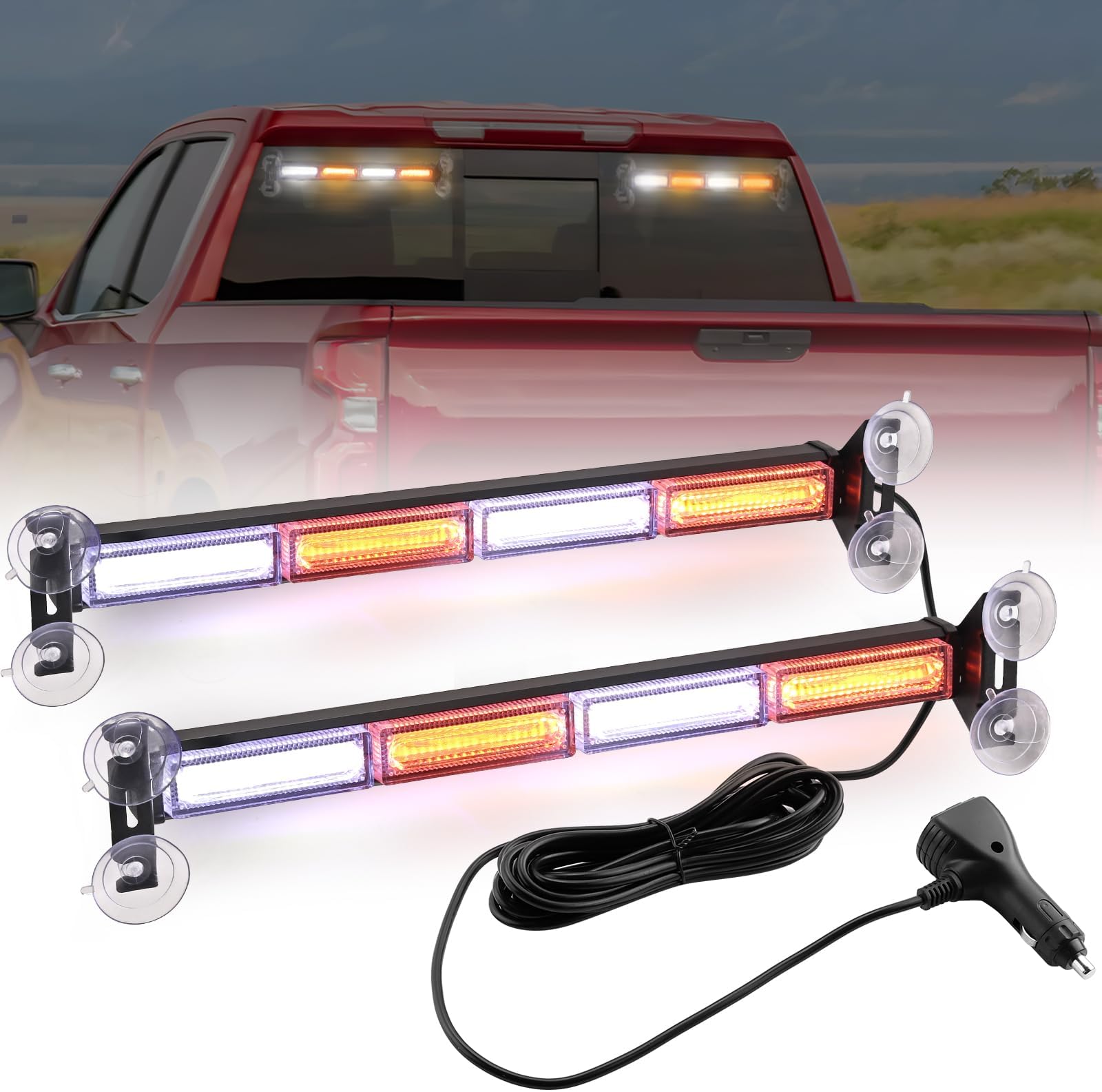 EYPINS Emergency Strobe Traffic Advisor Light Bar - Super Visible COB 144 LEDs Front Rear Windshield Dash Safety Hazard Warning Flashing Light for Snowy, Rainy, Foggy, Dusty Weather (Amber & White)