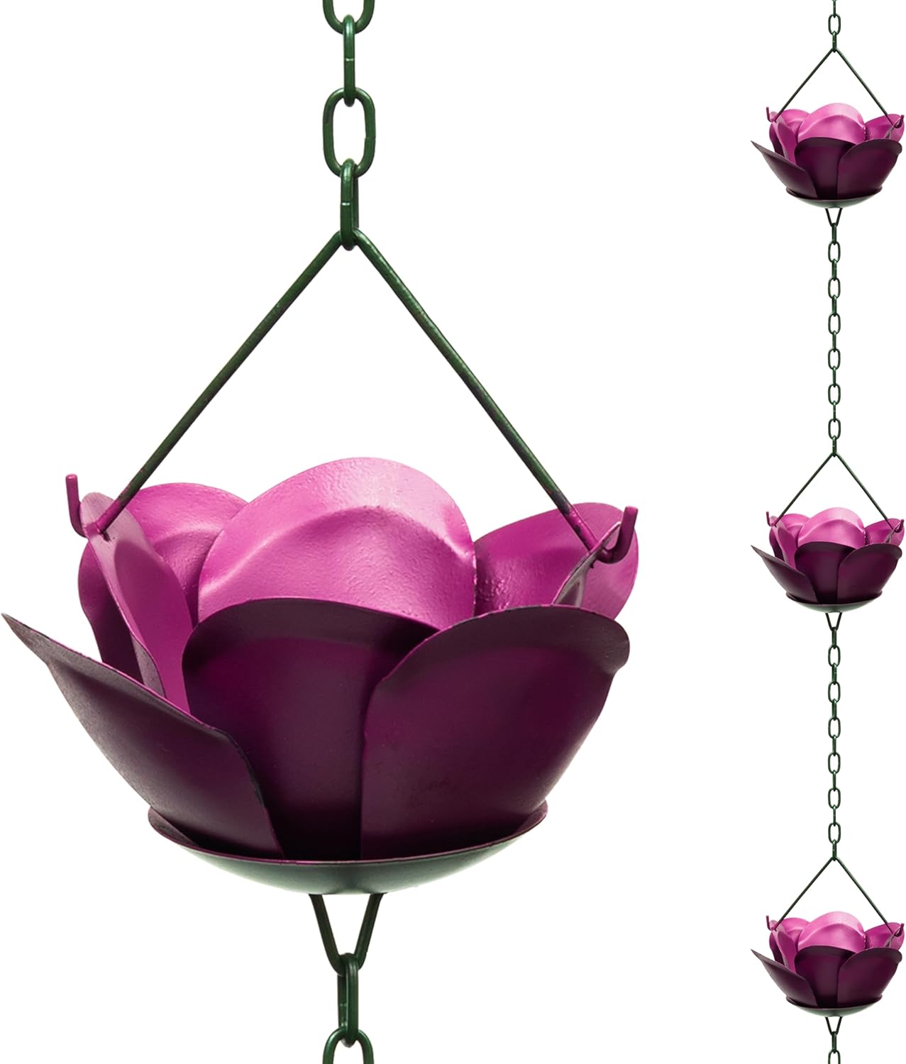 Kroc4vani 5.9ft Rose Rain Chain for Gutters Outside - Rain Chain with 8 Purple Rose Cups Adjustable Hanging Gutter Downspout Replacement for Eaves Drainage, Functional Decorative Outdoor Use
