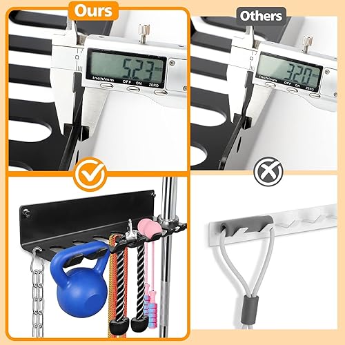 Miniatura 4 de Organizador de gimnasio, colgador de accesorios de gimnasio en casa, ganchos de montaje en pared para mancuernas olímpicas, asas de fila,