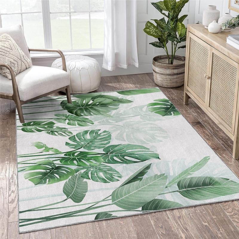Miniatura 3 de Alfombra retro pequeña de 2 x 3 pulgadas, lavable, alfombra de entrada con estampado de Monstera Deliciosa, suave, antideslizante, para puerta