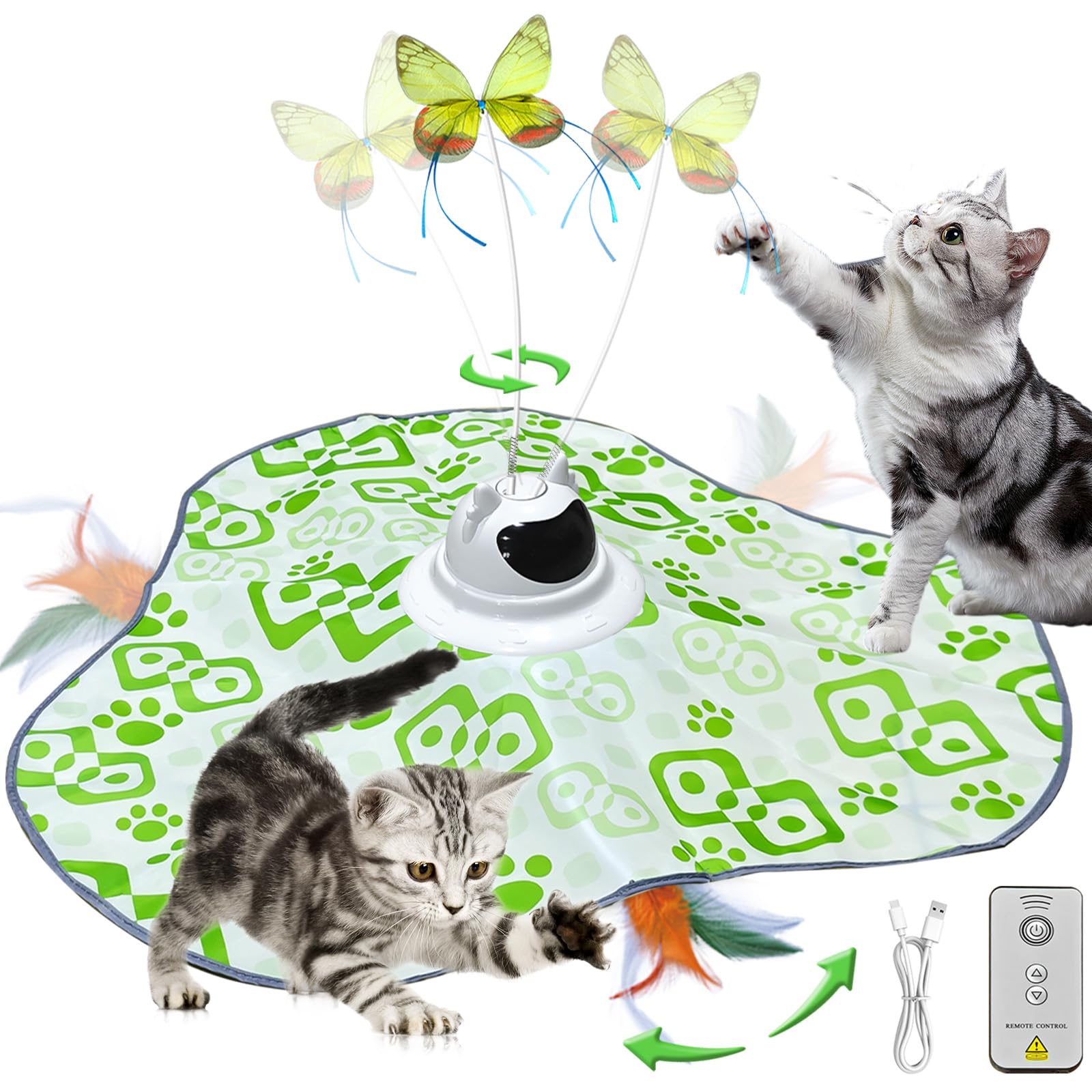 AO LI GEI Interactive Cat Toys Hide and Seek,3 in 1 Cats Rechargeable Interactive Kitten Toy with Remote Control, Automatic Fluttering Butterfly, Moving Ambush Feather,Kitten Indoor Cat Exercise Toy