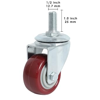 Finnhomy Swivel Caster Wheels 2 Inch Heavy Duty Threaded Stem Casters 1/2-13 x 1 Set of 4 Premium Polyurethane Wheels PU Anti-wear Smooth Casters, Red