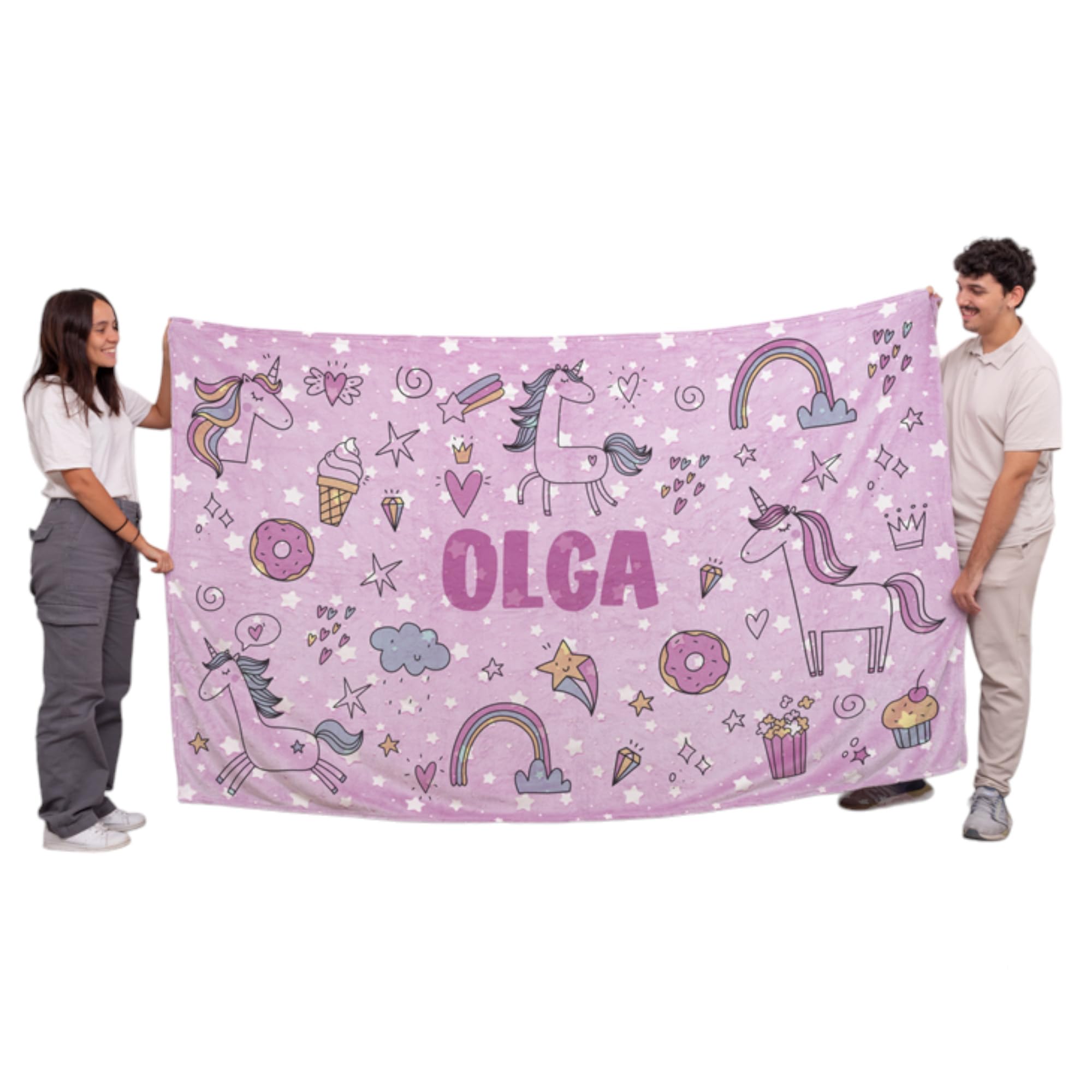 Manta de Estrellas Fluorescentes Personalizada Unicornios Fantásticos con Diseño de Nombre de Coralina 250x150 cm (Azul)