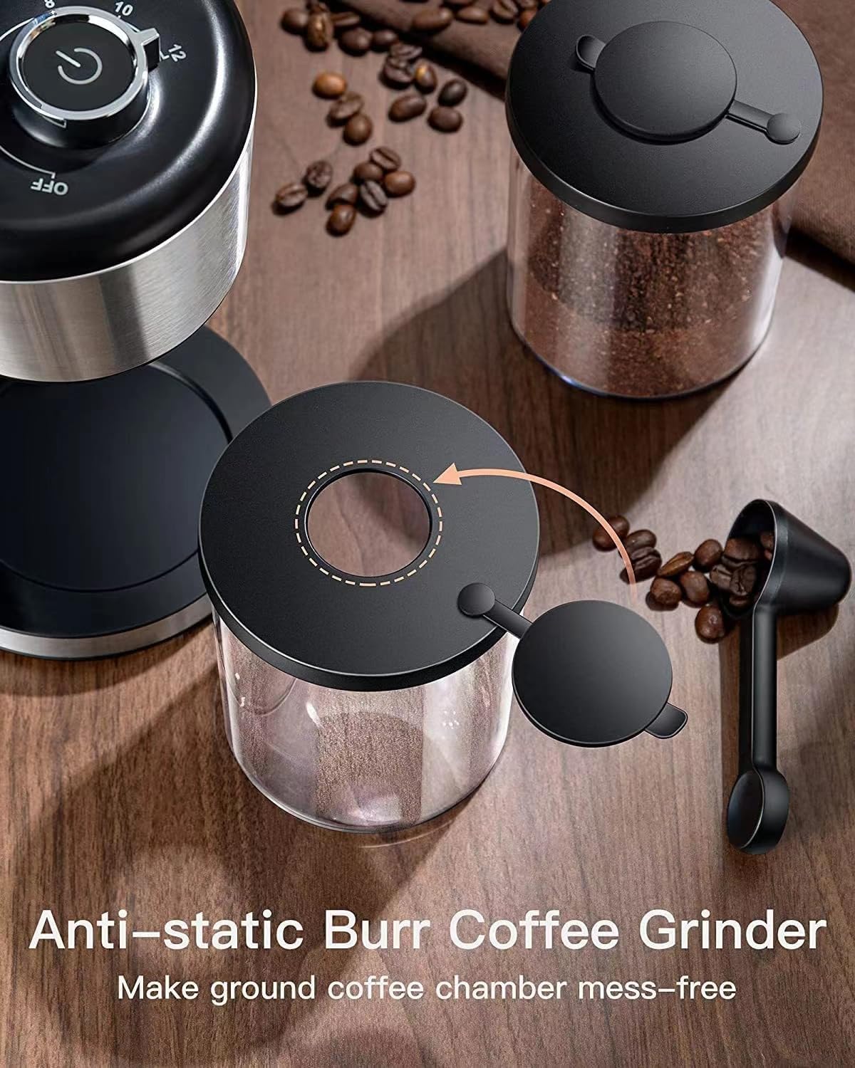 Conical Burr Coffee Grinder Electric, Adjustable Coffee Bean Grinder with 35 Precise Grind Setting for 2-12 Cup, Black (Coffee grinder)