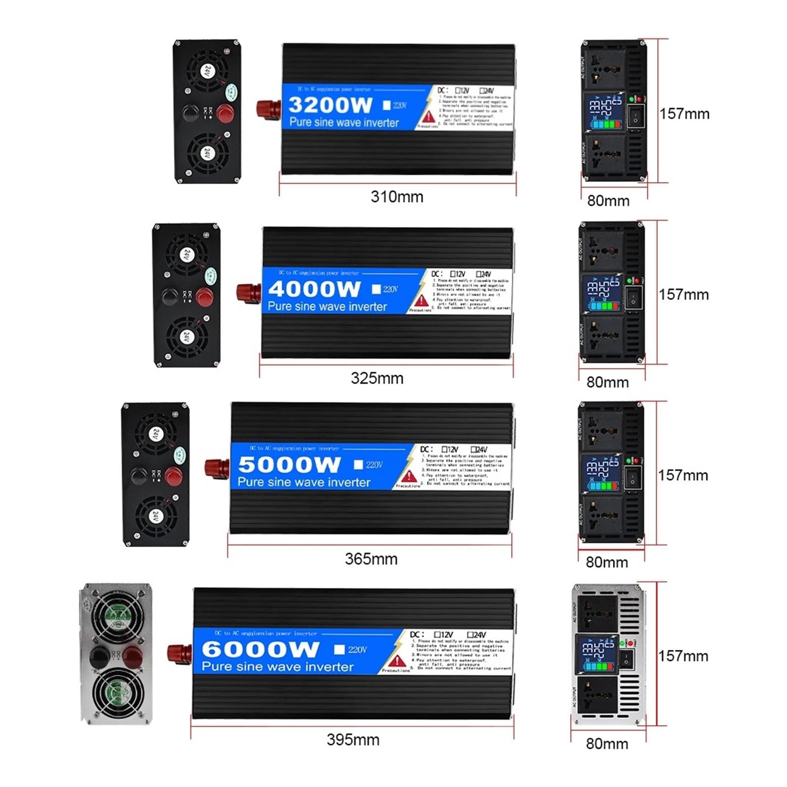 Convertidor Inversor Transformador Inversor Onda Sinusoidal Pura 3200W 4000W 5000W 6000W Potencia CC 12V/24V A CA 220V Voltaje 50/60 Hz Inversor Solar para Coche LED(24V,220V 50HZ,6000W)