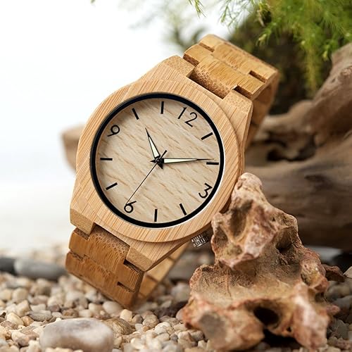 Miniatura 6 de BOBO BIRD D27 Reloj de madera de bambú para hombre con escala numérica de cara grande reloj de cuarzo ligero y casual deportivo con caja de regalo