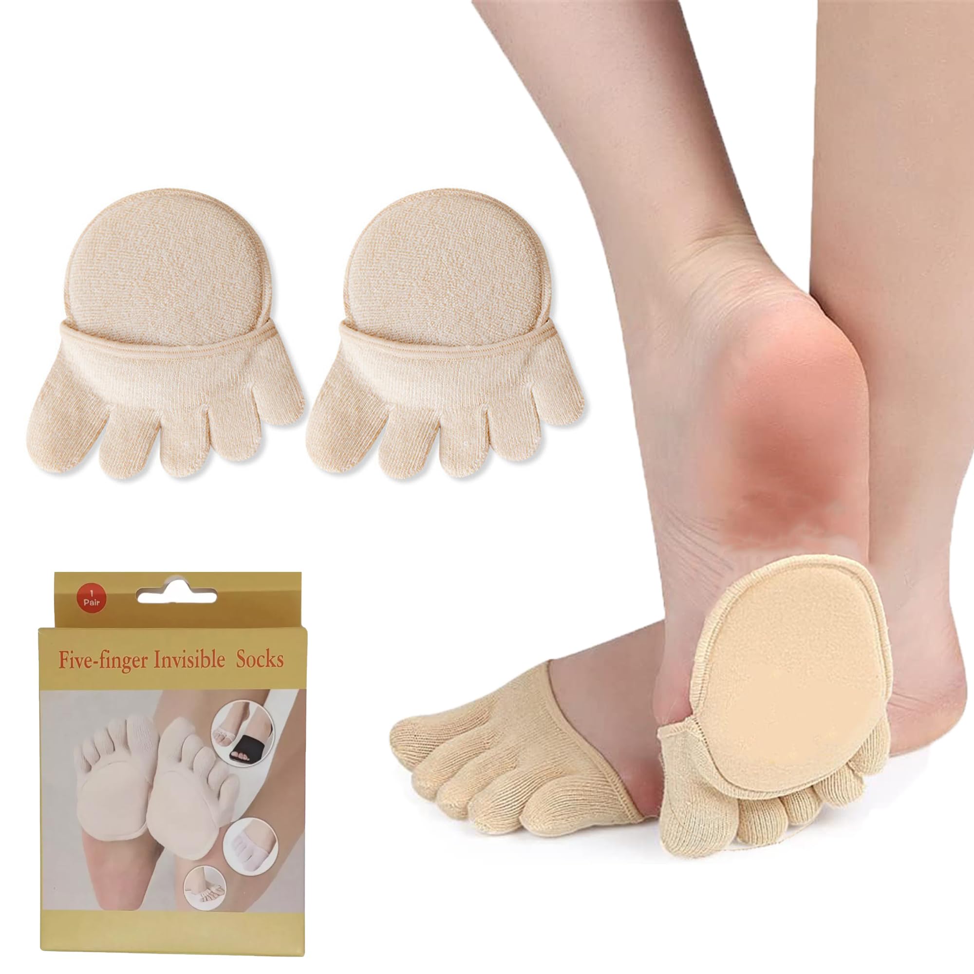 Toe Topper Socks for Women 2 Pairs, Five Finger Half Sock, Ball of Foot Cushions No Show Liner Non-Slip Invisible Forefoot Pads for High Heels, Flats, Shoe, Boots, Toe Covers Socks-image-44